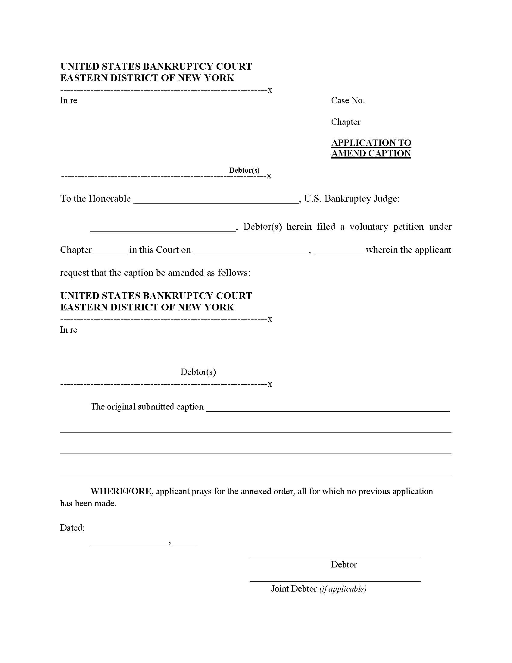 Application And Order Amending Caption To Correct Name {20a} | Pdf Fpdf Doc Docx | New York