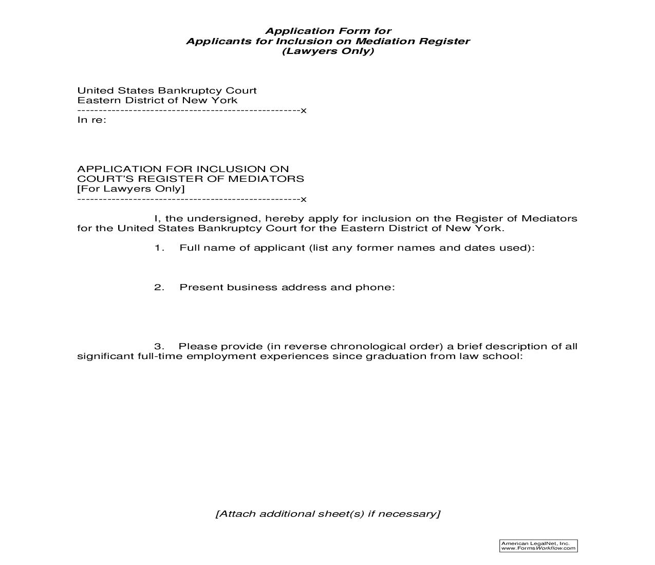 Application Form For Applicants For Inclusion On Mediation Register (Lawyers Only) {MEDREGAP} | Pdf Fpdf Doc Docx | New York