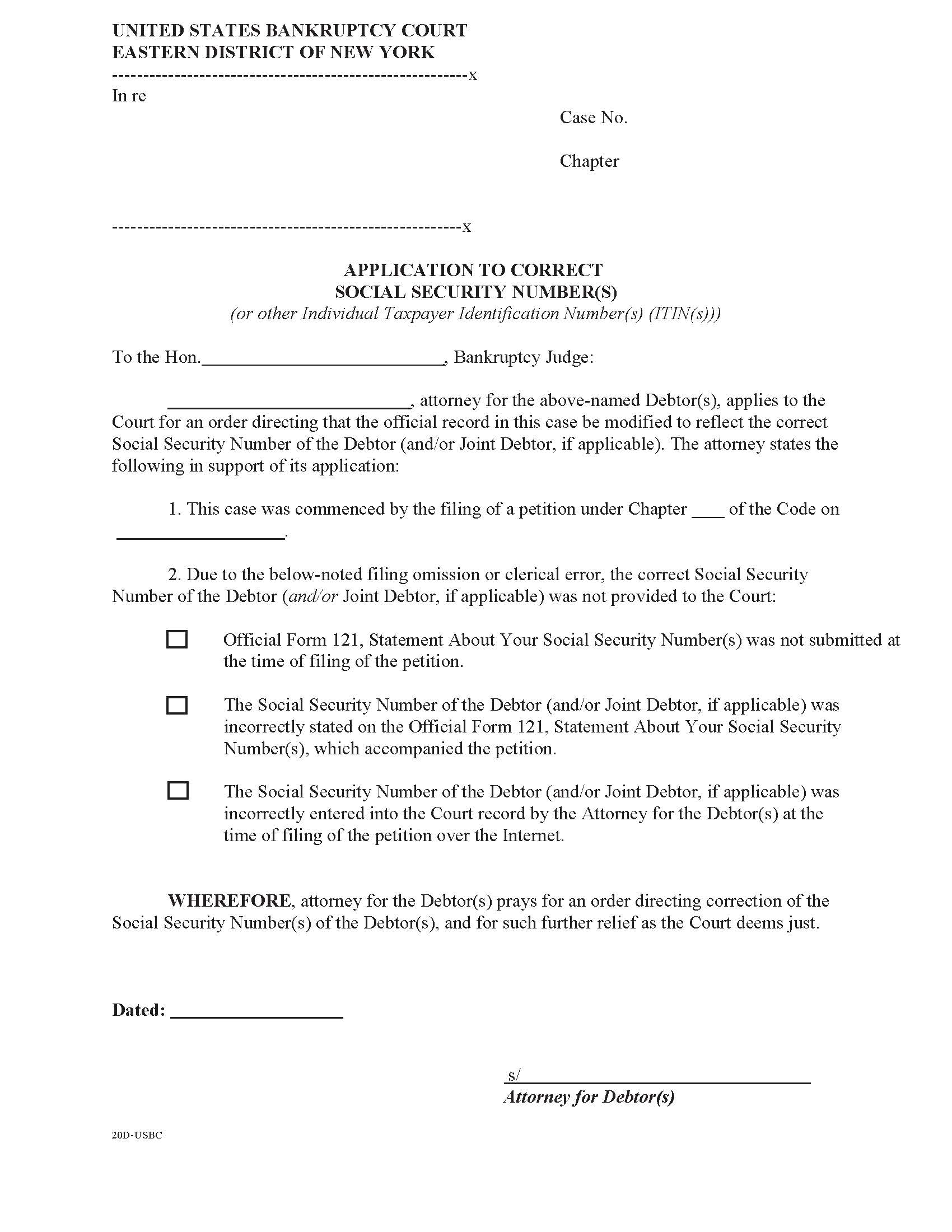 Application To Correct Social Security Numbers (Or Other ITIN(s)) (Attorneys) | Pdf Fpdf Doc Docx | New York