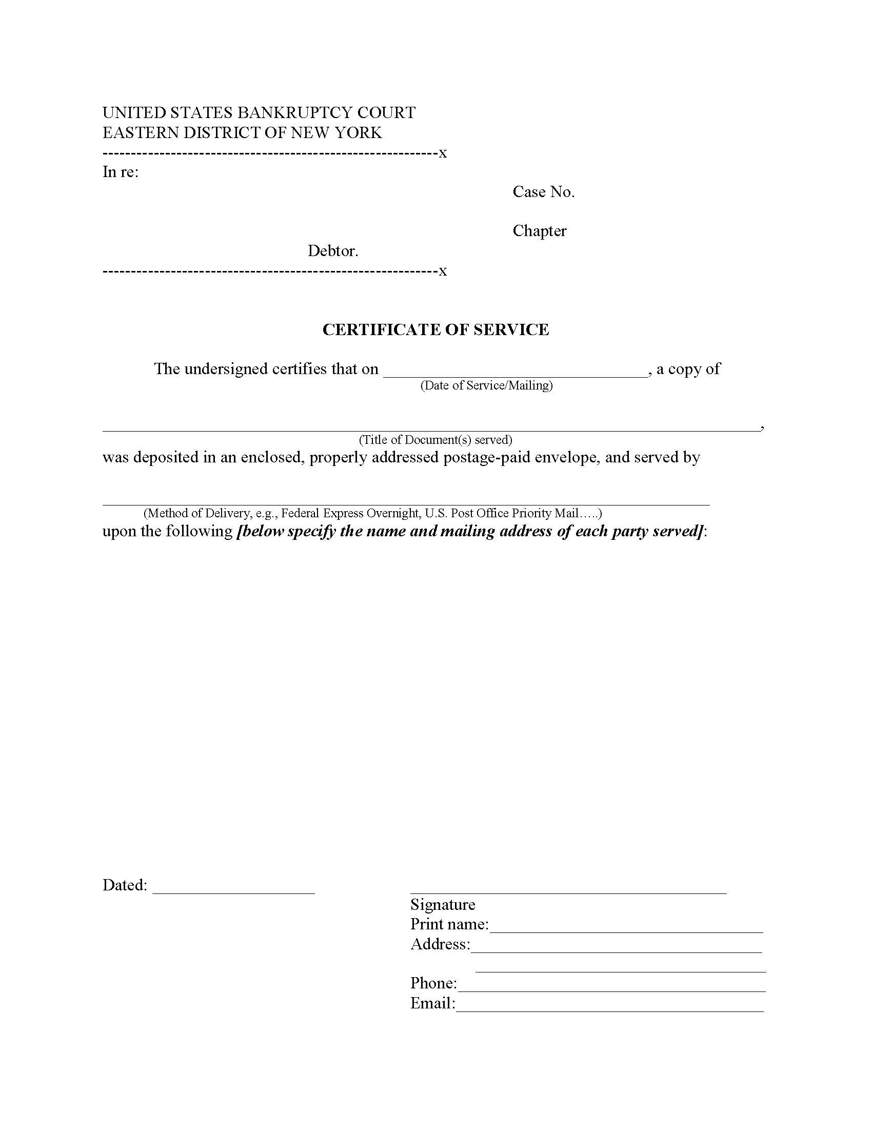 Certificate Of Service (General) | Pdf Fpdf Docx | New York