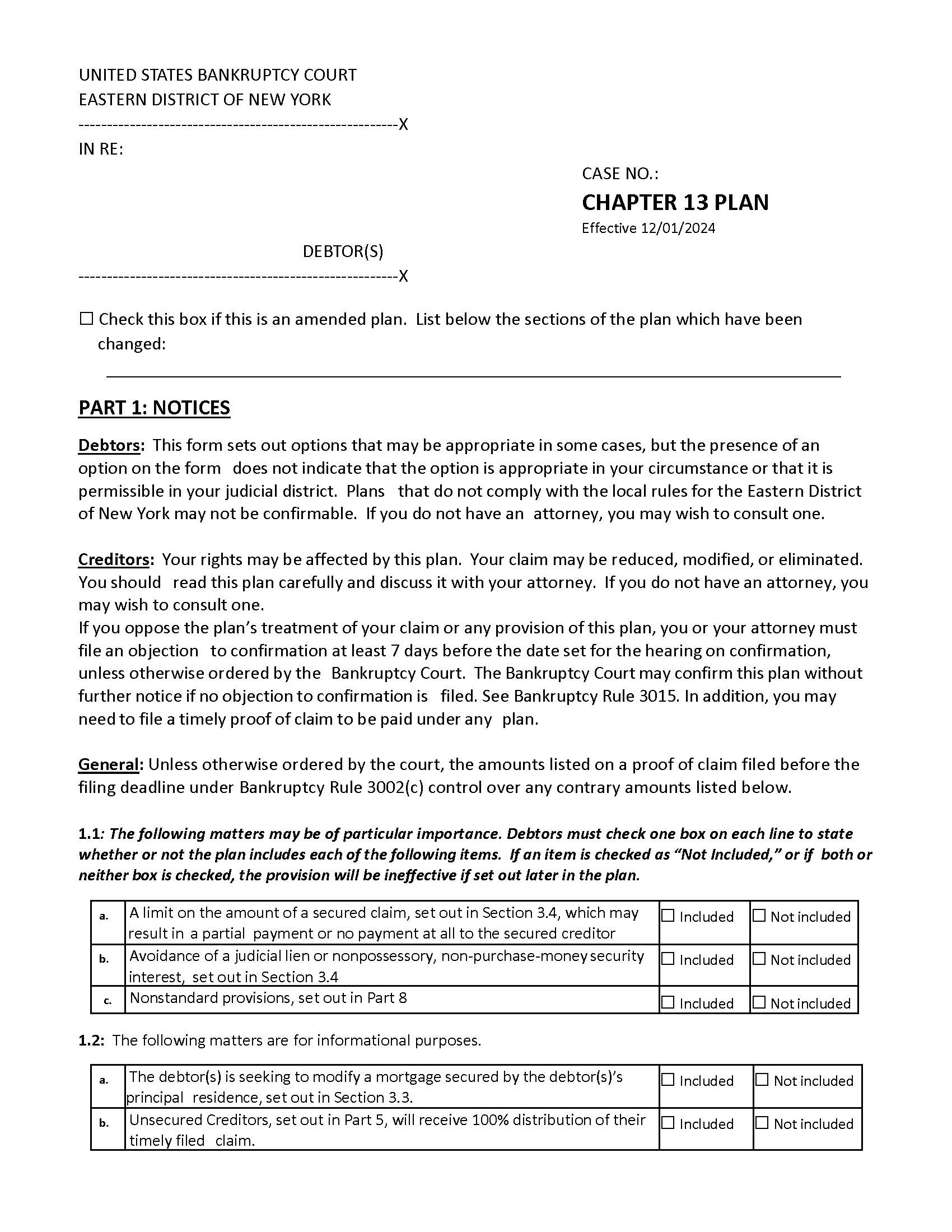 Chapter 13 Plan {NYEB Ch13P} | Pdf Fpdf Docx | New York