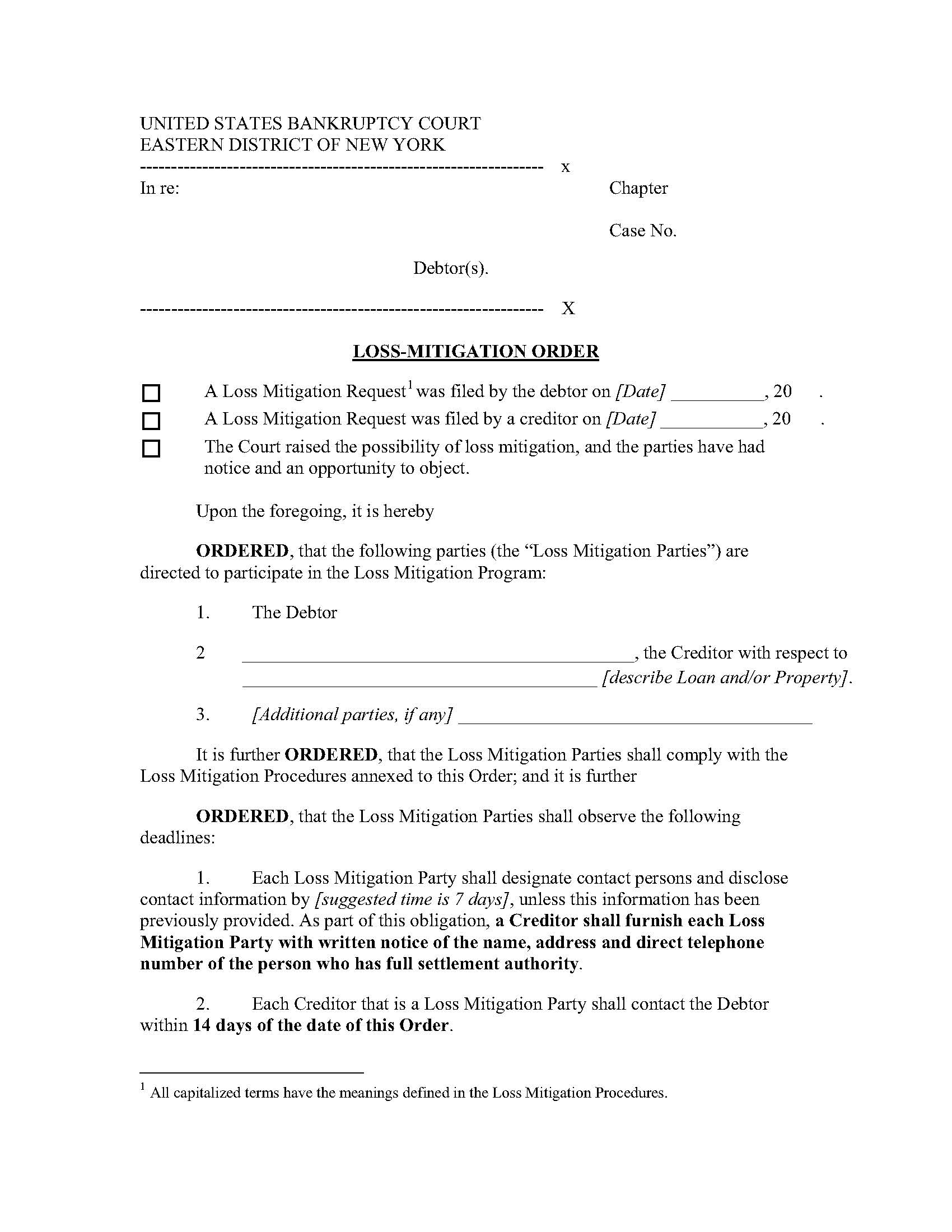 Loss-Mitigation Order {NYEB LMO} | Pdf Fpdf Docx | New York