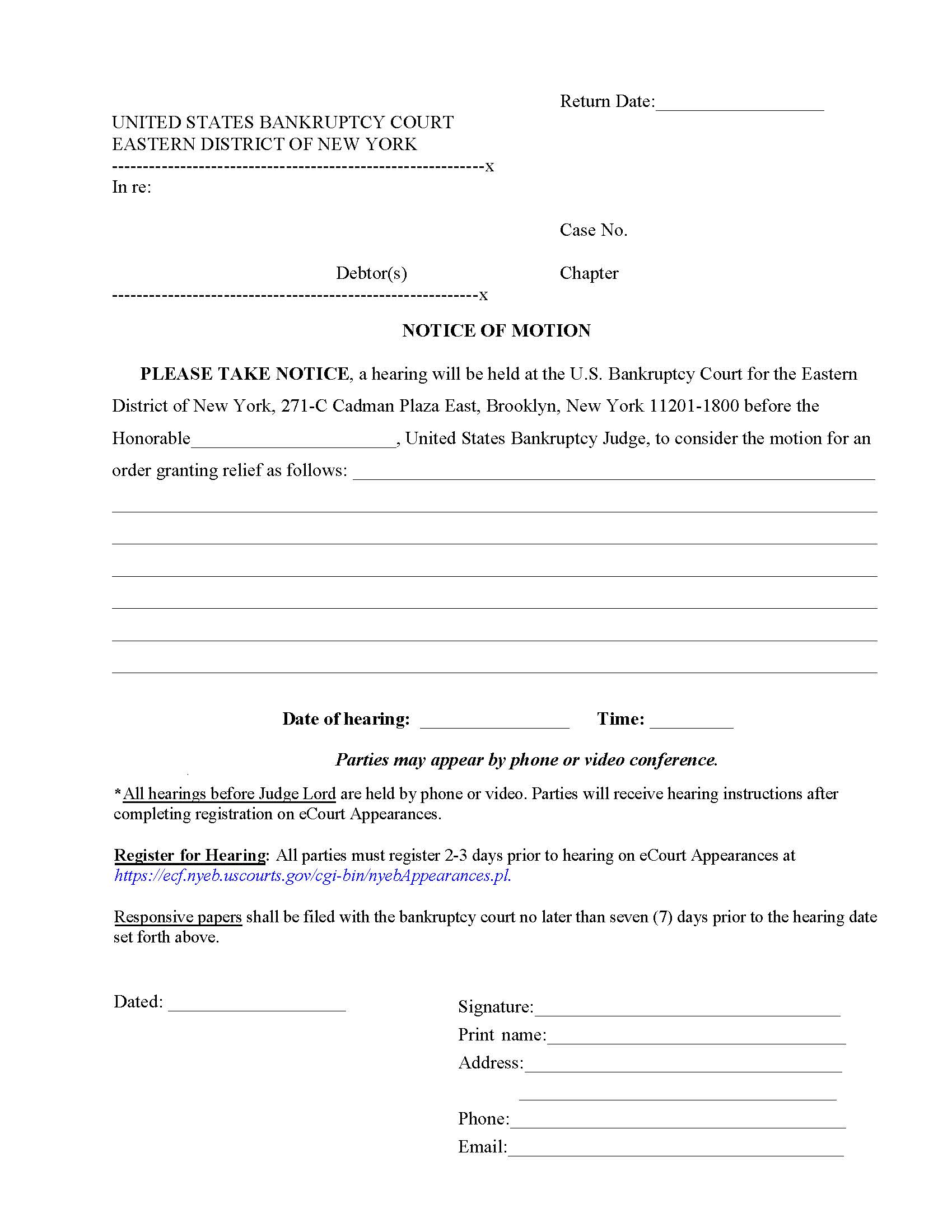 Notice Of Motion (Brooklyn) {NYEB NoM-B} | Pdf Fpdf Doc Docx | New York