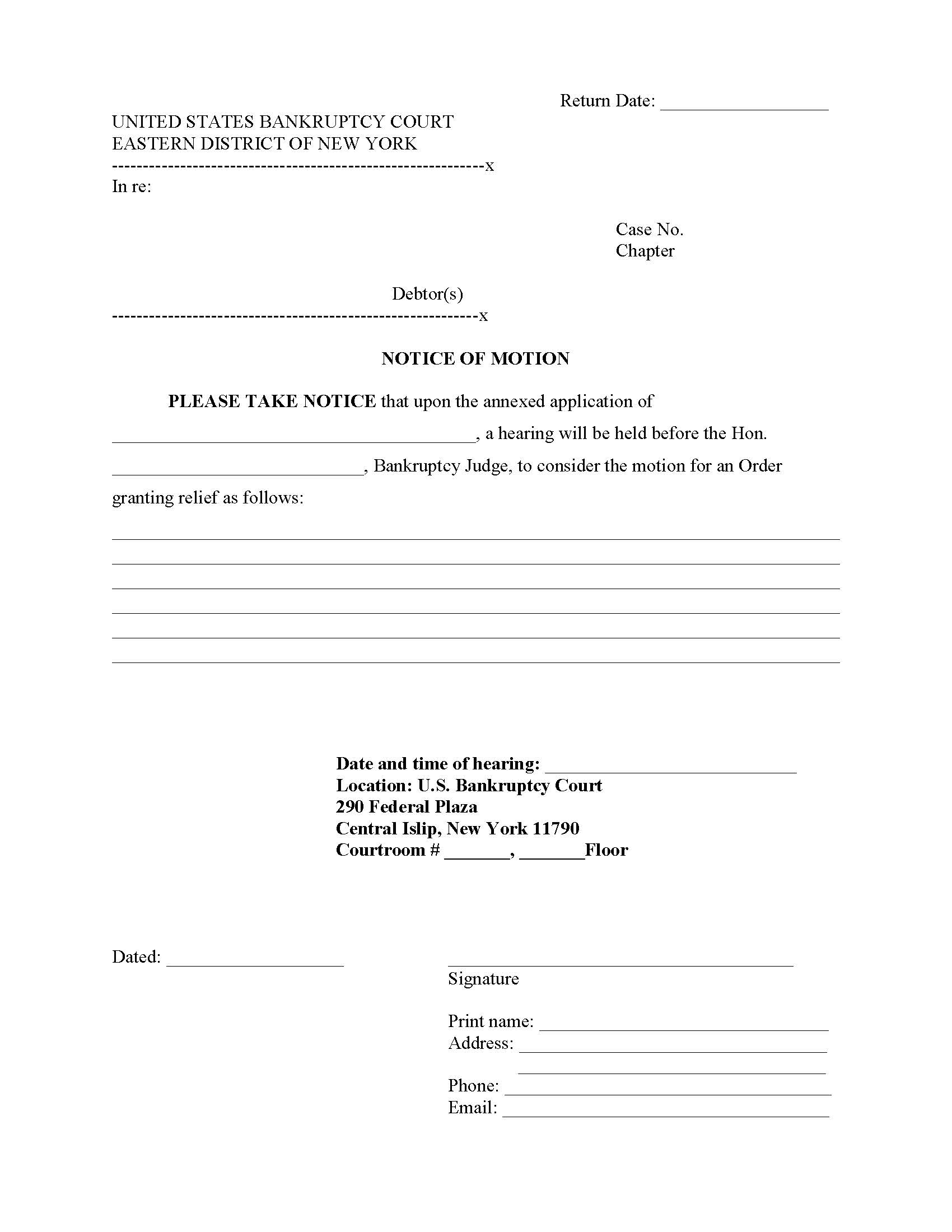 Notice Of Motion (Central Islip) {NYEB NoM-CI} | Pdf Fpdf Doc Docx | New York