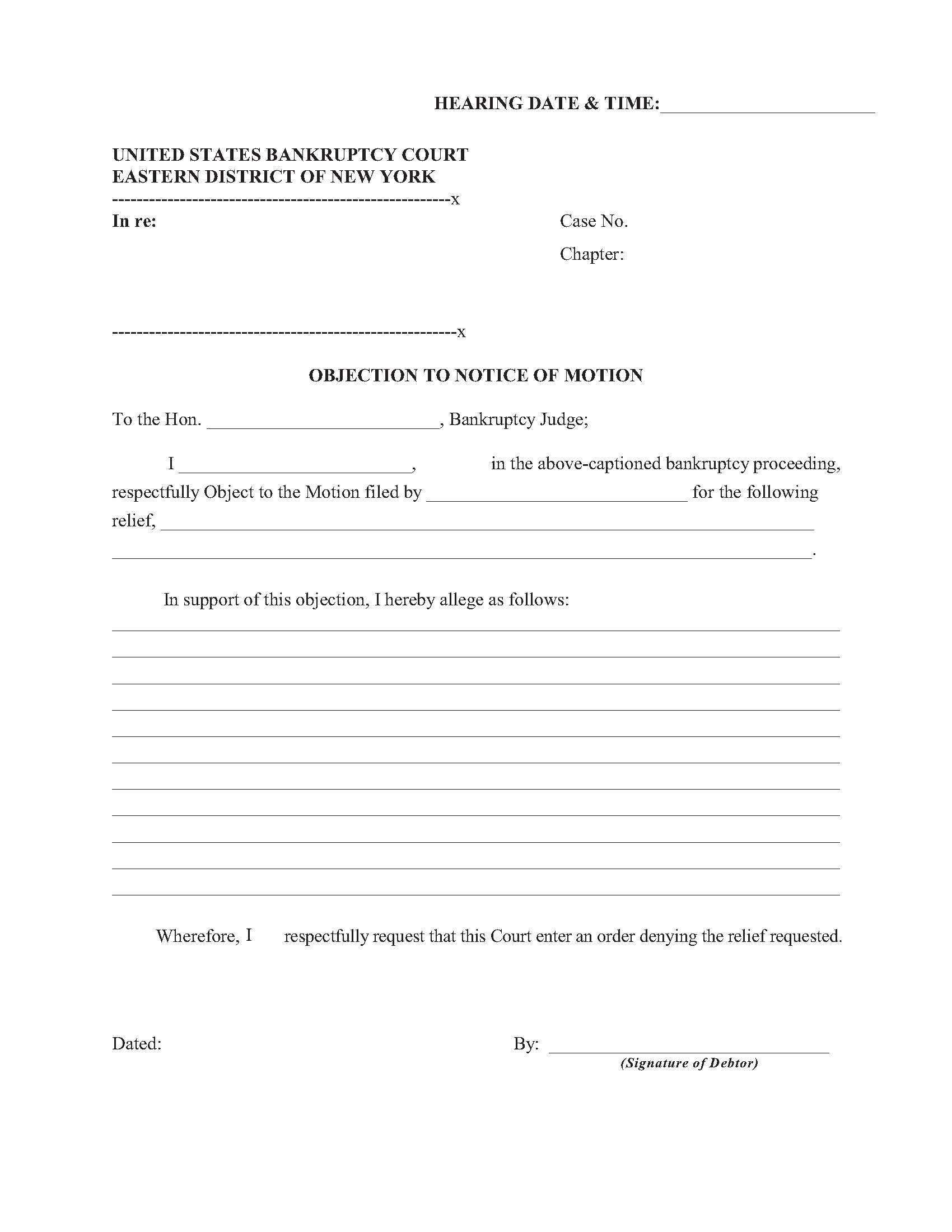 Objection To Notice Of Motion {NYEB ONM} | Pdf Fpdf Doc Docx | New York