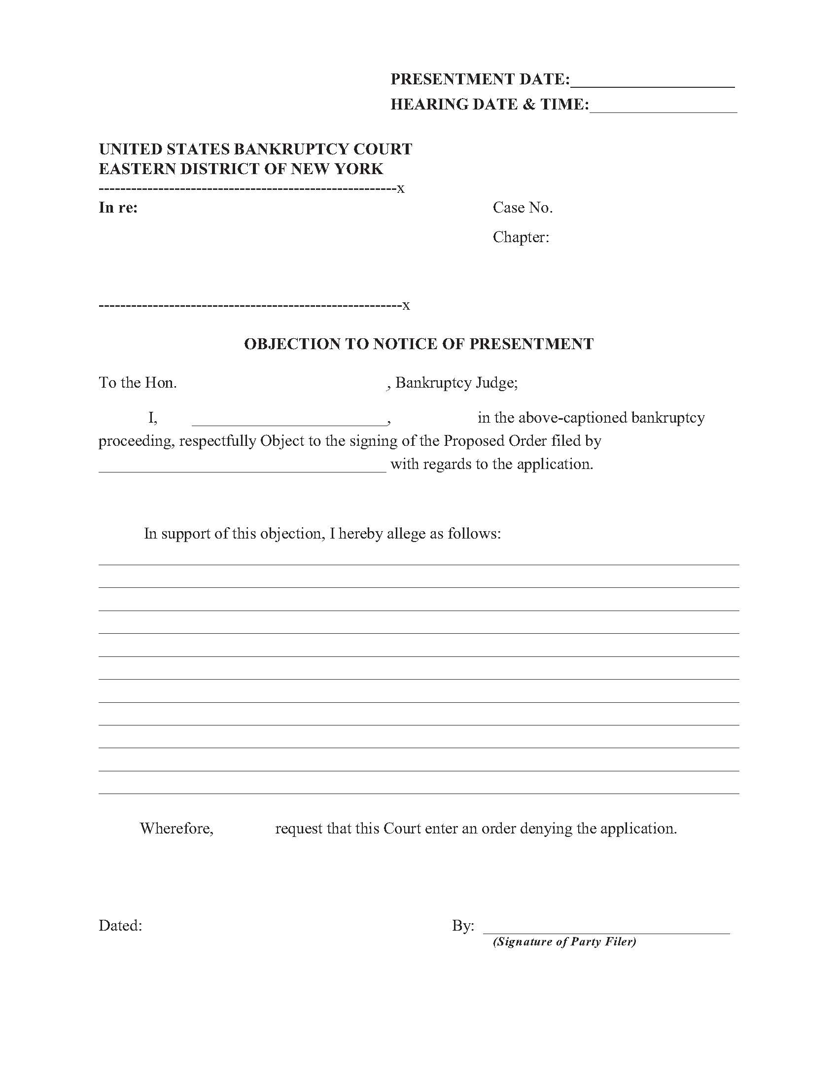 Objection To Notice Of Presentment {NYEB ONP} | Pdf Fpdf Doc Docx | New York