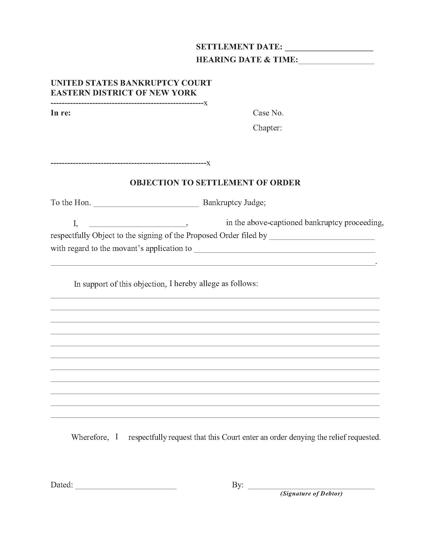 Objection To Settlement Of Order {NYEB OSO} | Pdf Fpdf Doc Docx | New York