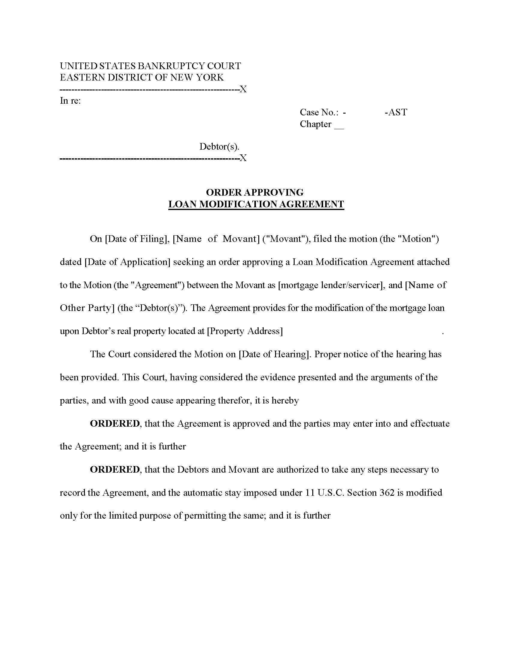 Order Approving Loan Modification Agreement (Chief Judge Trust) {NYEB OALMA-AST} | Pdf Fpdf Docx | New York