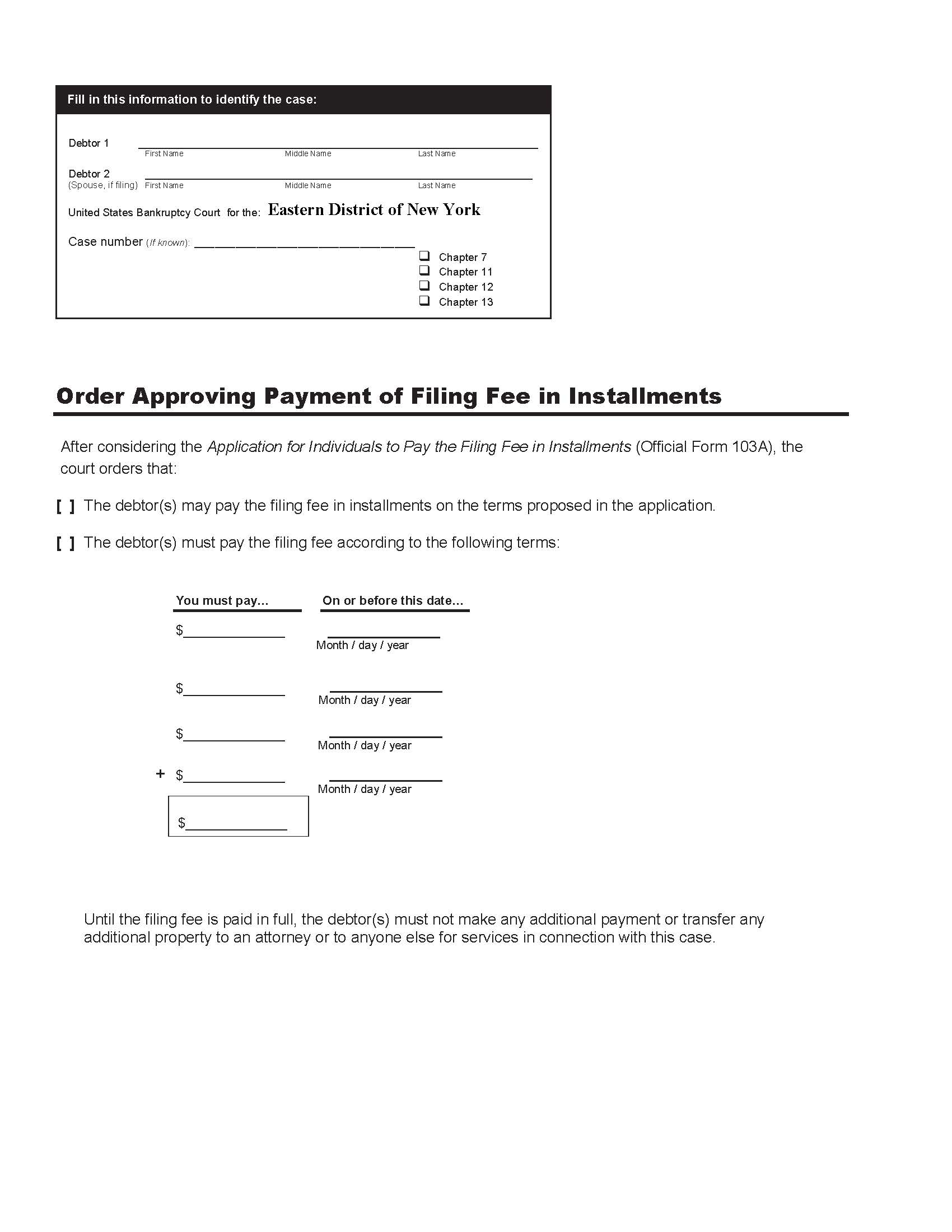Order Approving Payment Of Filing Fee In Installments {NYEB OAPFFI} | Pdf Fpdf Doc Docx | New York