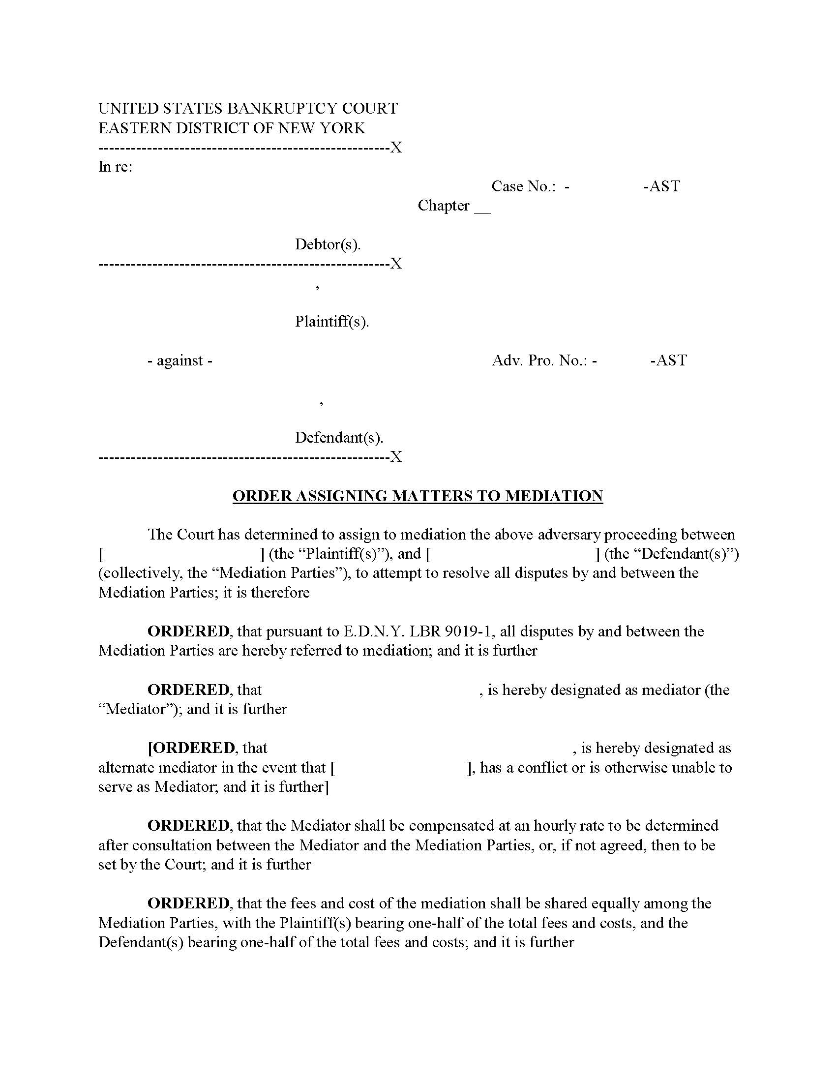 Order Assigning Matters To Mediation (Chief Judge Trust) {NYEB OAMM-AST} | Pdf Fpdf Docx | New York