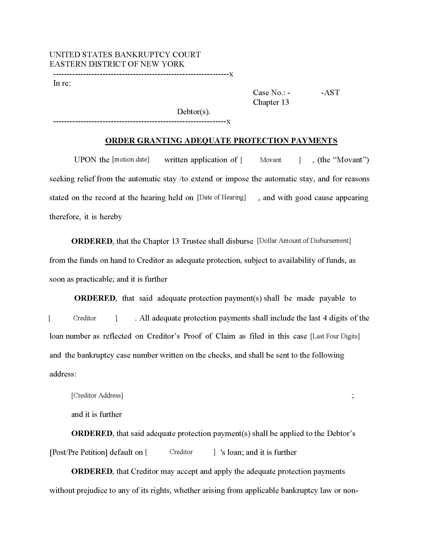 Order Granting Adequate Protection Payments | Pdf Fpdf Docx | New York
