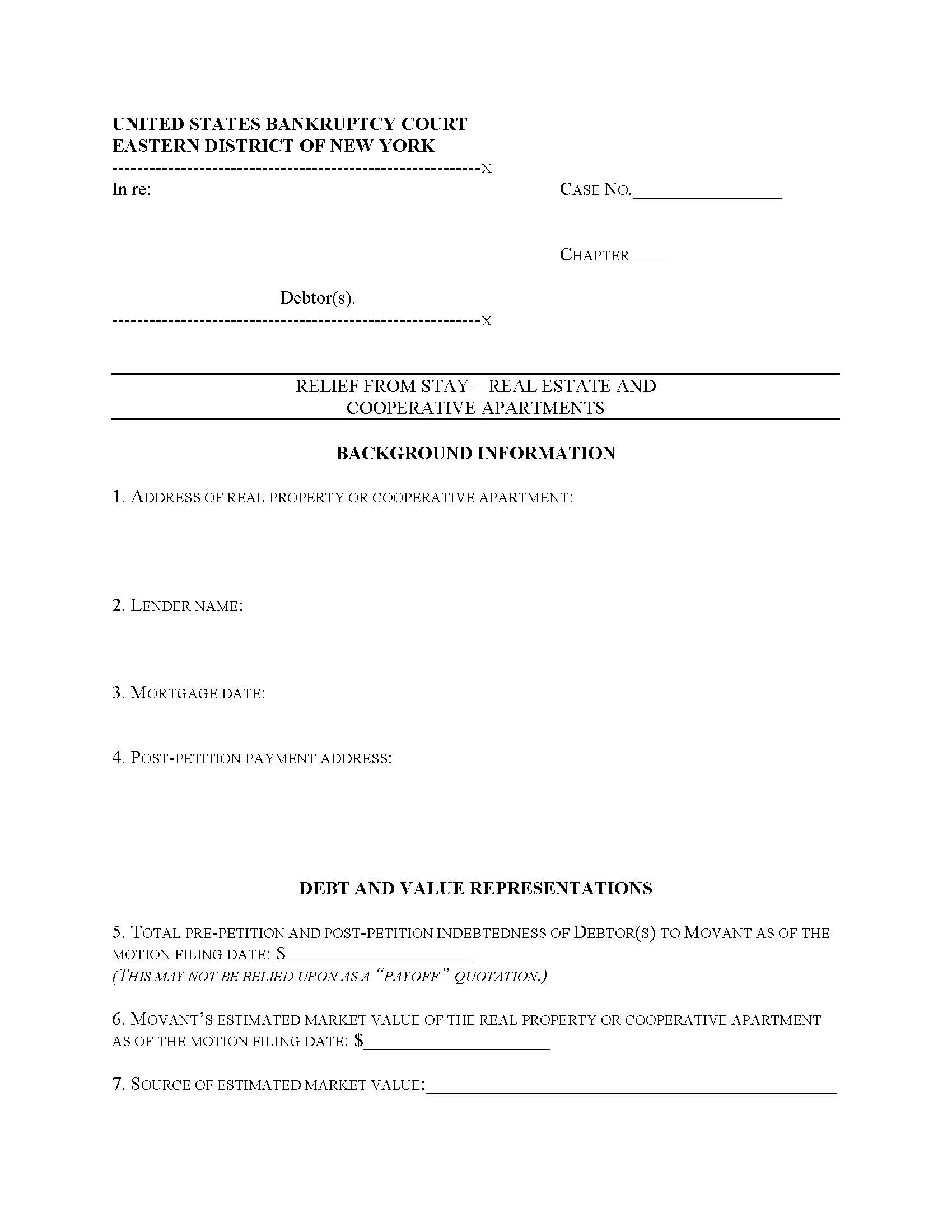 Relief From Stay - Real Estate And Cooperative Apartments {NYEB RSRECA} | Pdf Fpdf Doc Docx | New York