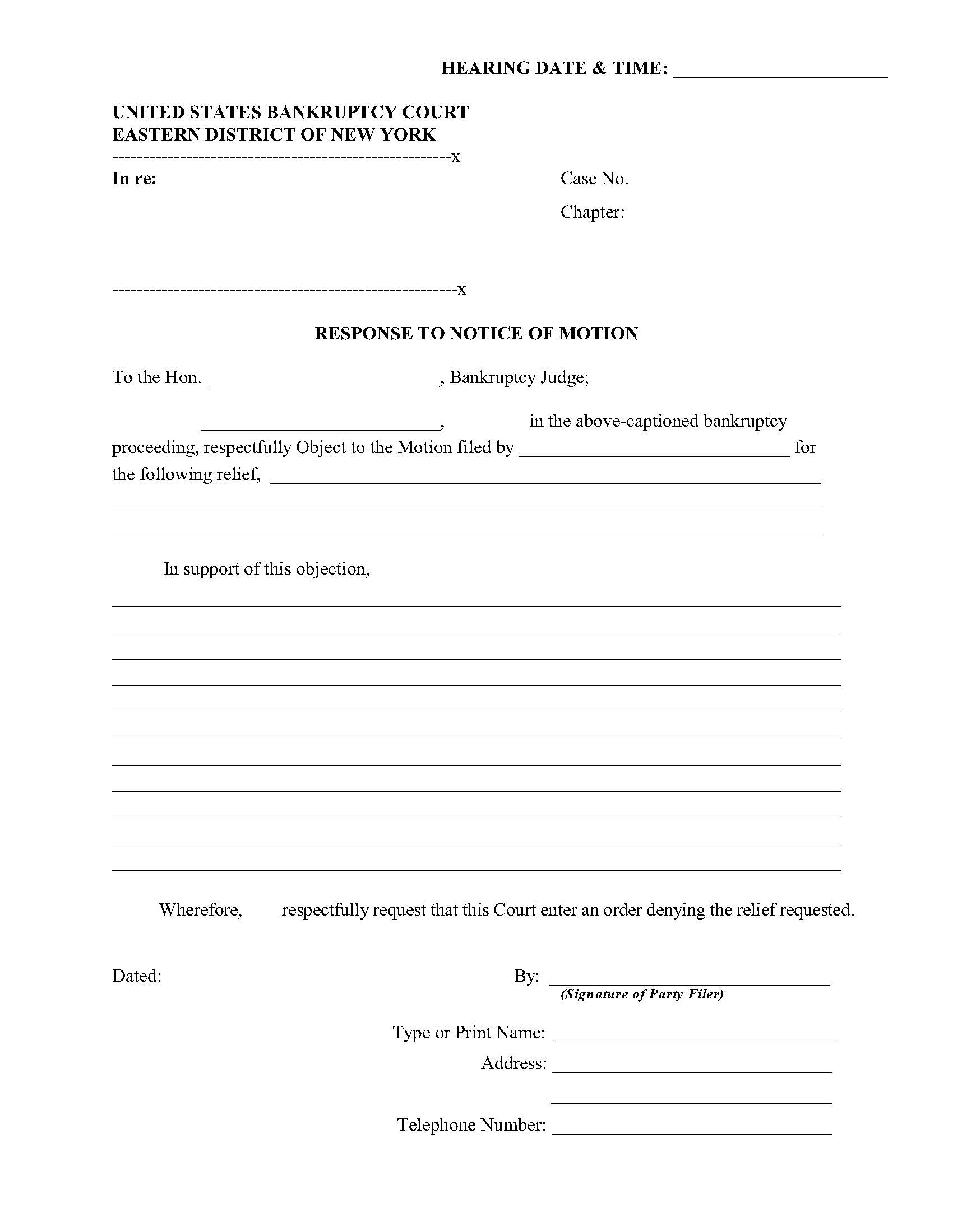 Response To Notice Of Motion {NYEB RNM} | Pdf Fpdf Doc Docx | New York