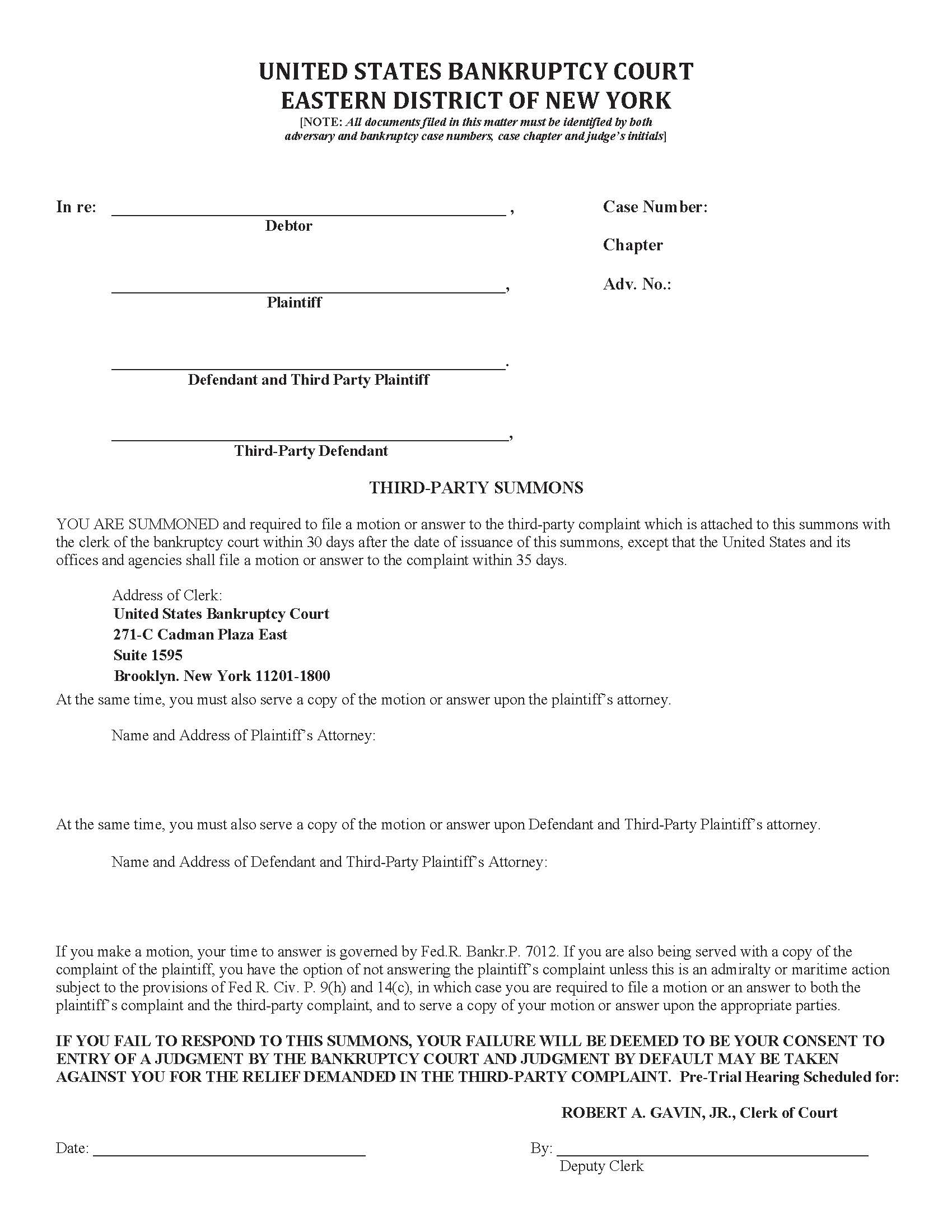 Third-Party Summons (Brooklyn) {NYEB 3PS-Bkln} | Pdf Fpdf Doc Docx | New York