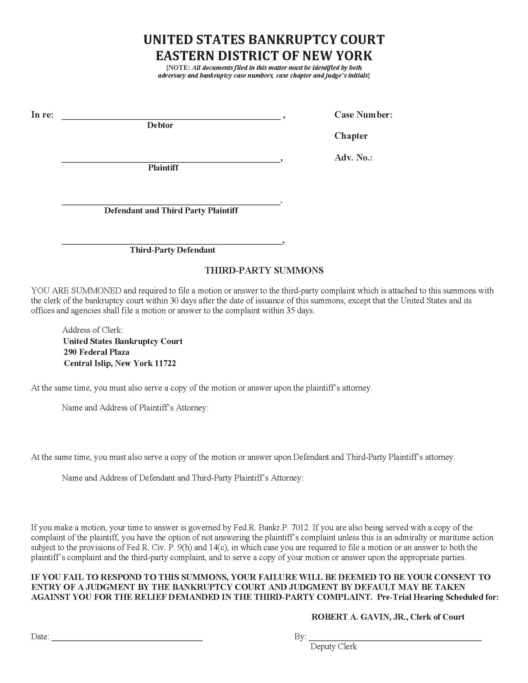 Third-Party Summons (Central Islip) {NYEB 3PS-CI} | Pdf Fpdf Doc Docx | New York