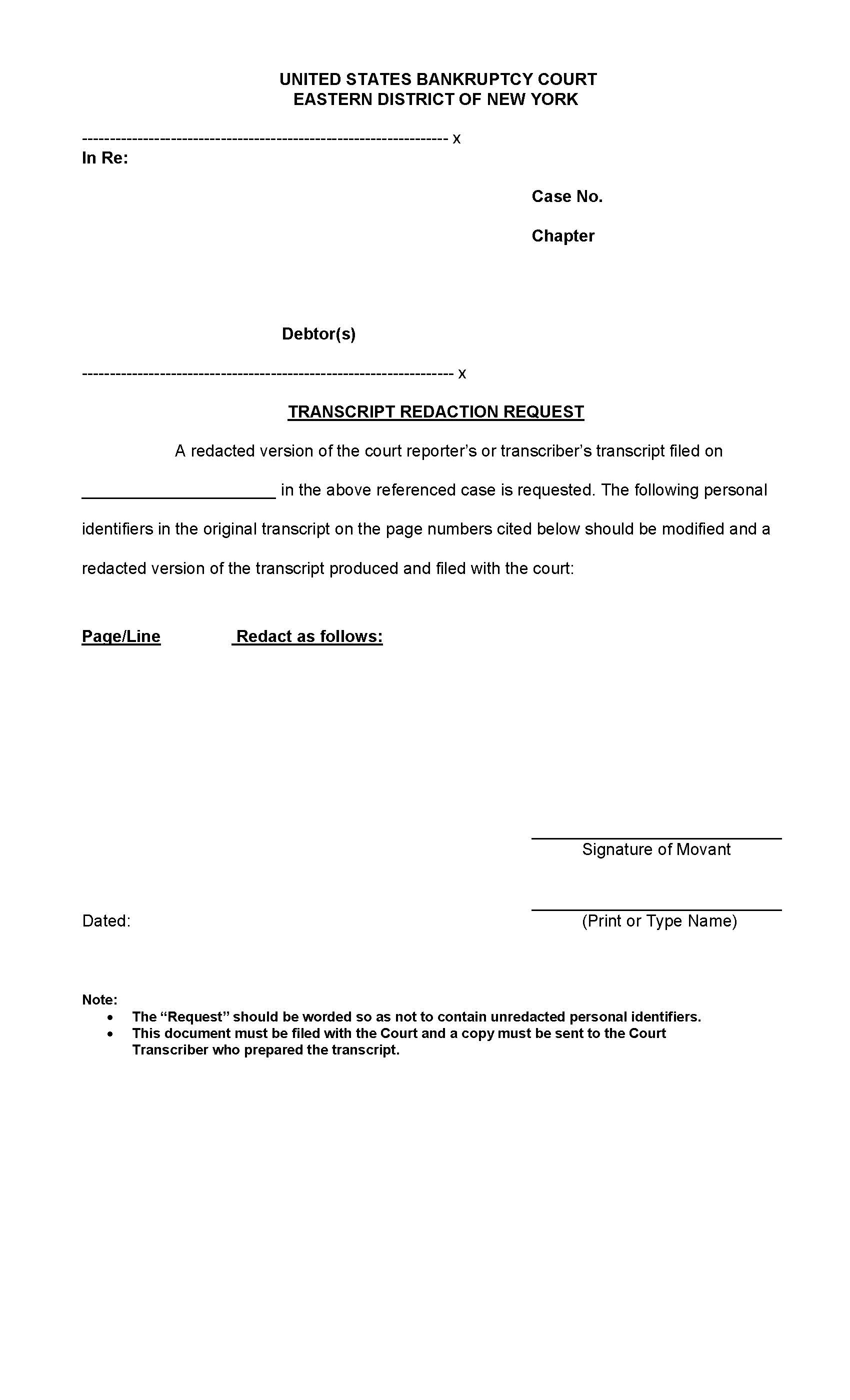 Transcript Redaction Request {NYEB TRR} | Pdf Fpdf Docx | New York