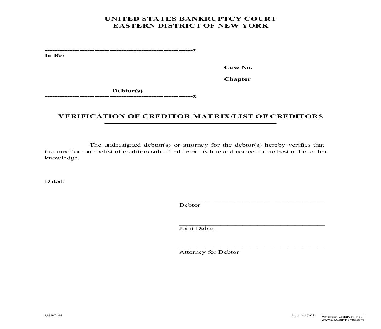 Verification Of Creditor Matrix {44} | Pdf Fpdf Doc Docx | New York