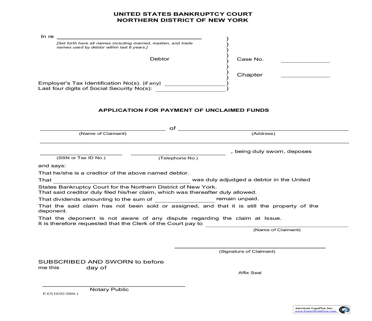 Application For Payment Of Unclaimed Funds {F67} | Pdf Fpdf Doc Docx | New York