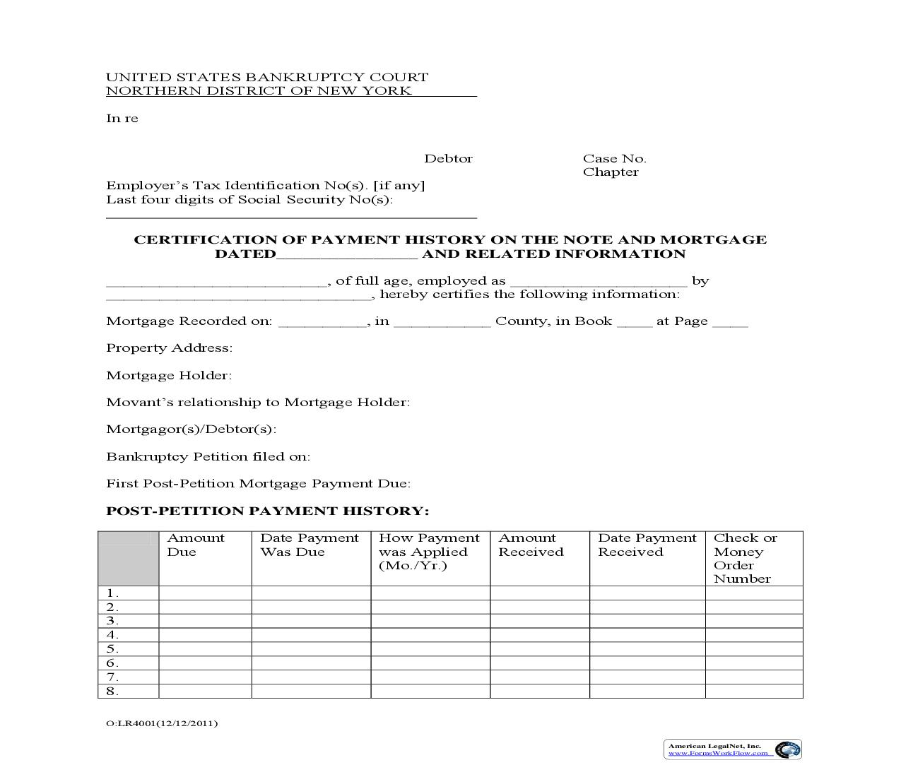 Certification Of Payment History On Note And Mortgage {OLR4001} | Pdf Fpdf Doc Docx | New York