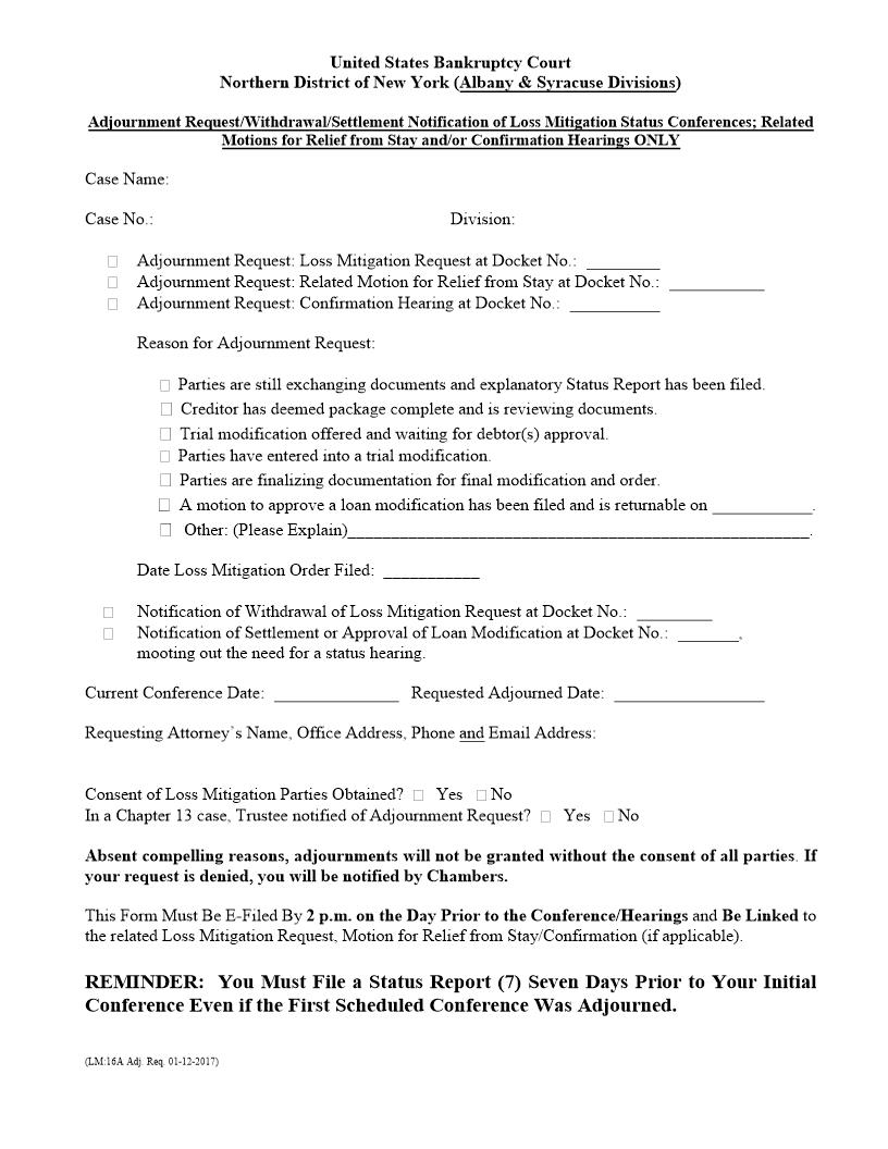 Form For Adjournment Withdrawal Settlement Status Conferences Relief From Stay Confirmation Hearing | Pdf Fpdf Docx | New York