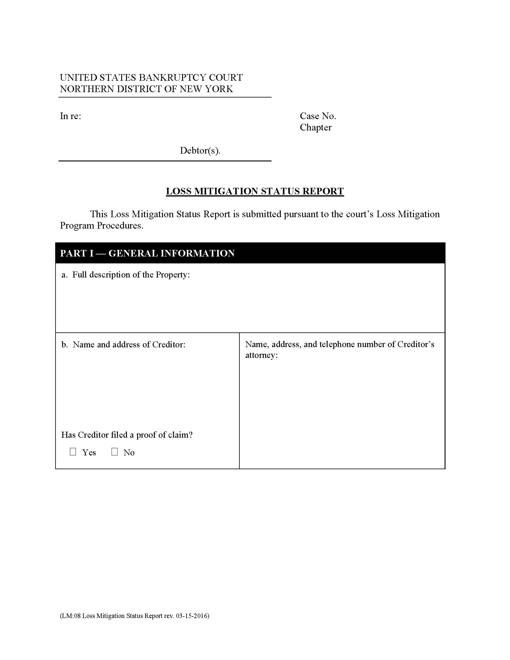 Loss Mitigation Status Report {LM-08} | Pdf Fpdf Docx | New York