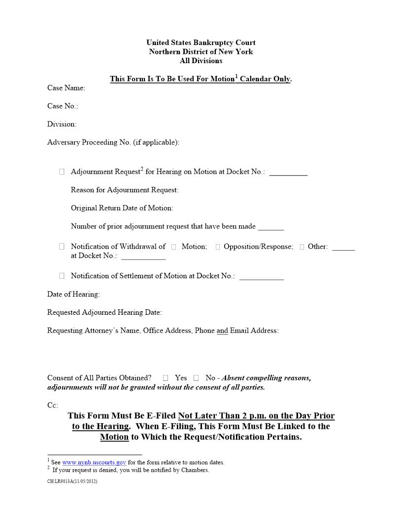 Motion Related Request-Notification Form | Pdf Fpdf Docx | New York