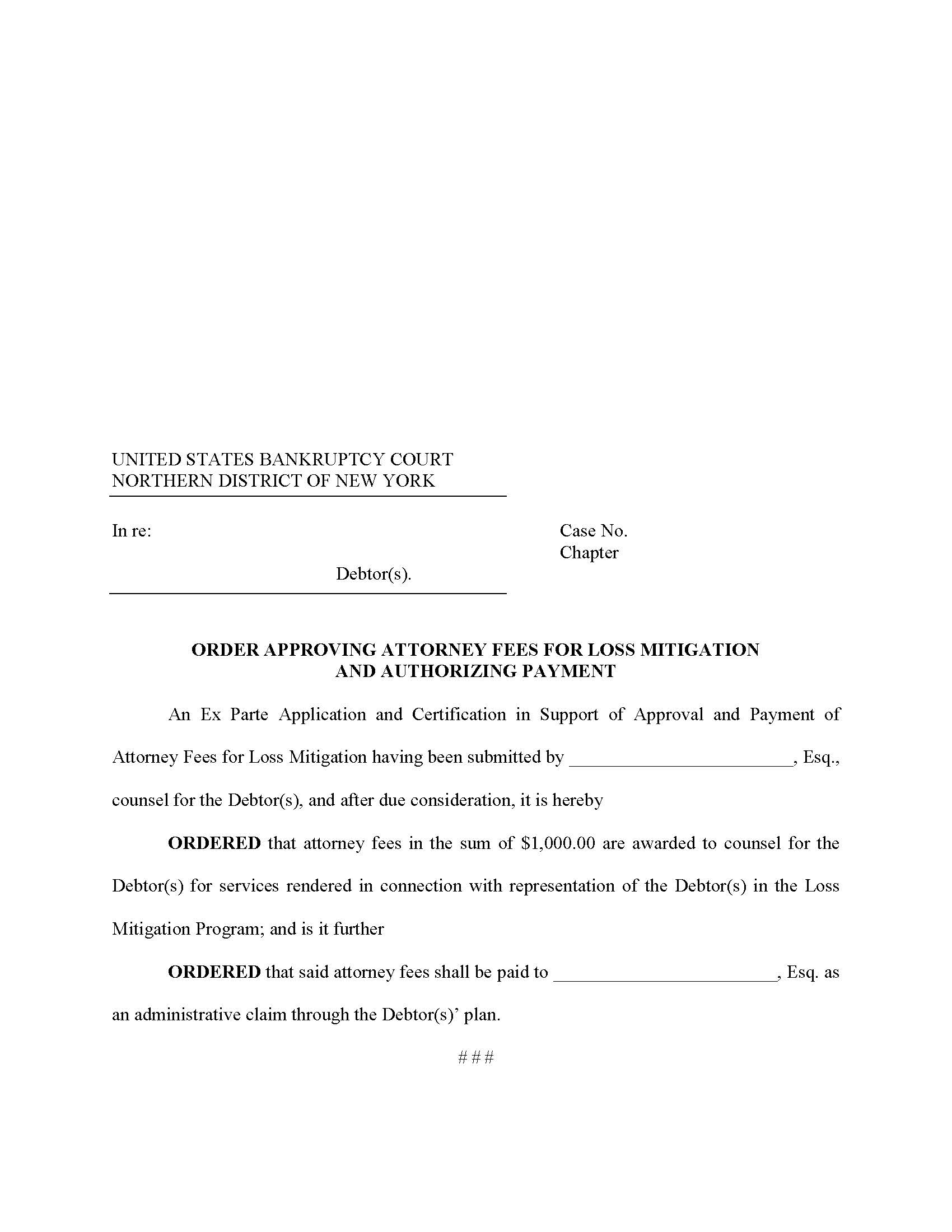 Order Approving Attorney Fees For Loss Mitigation And Authorizing Payment (Ch 12-13) {LM-15} | Pdf Fpdf Docx | New York