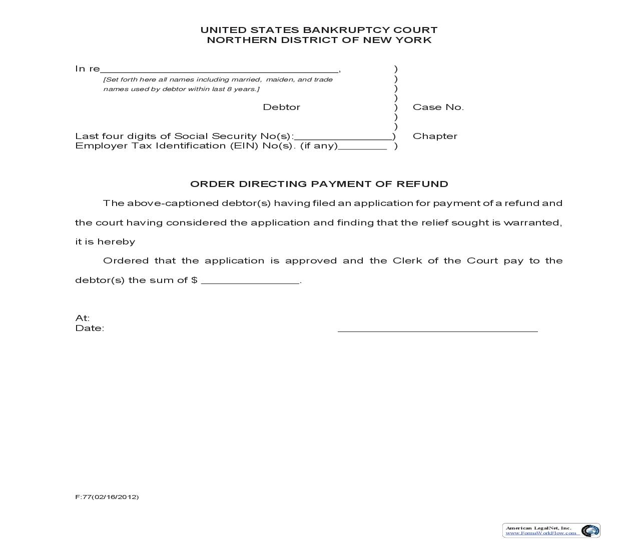 Order Directing Payment Of Refund {F77} | Pdf Fpdf Doc Docx | New York