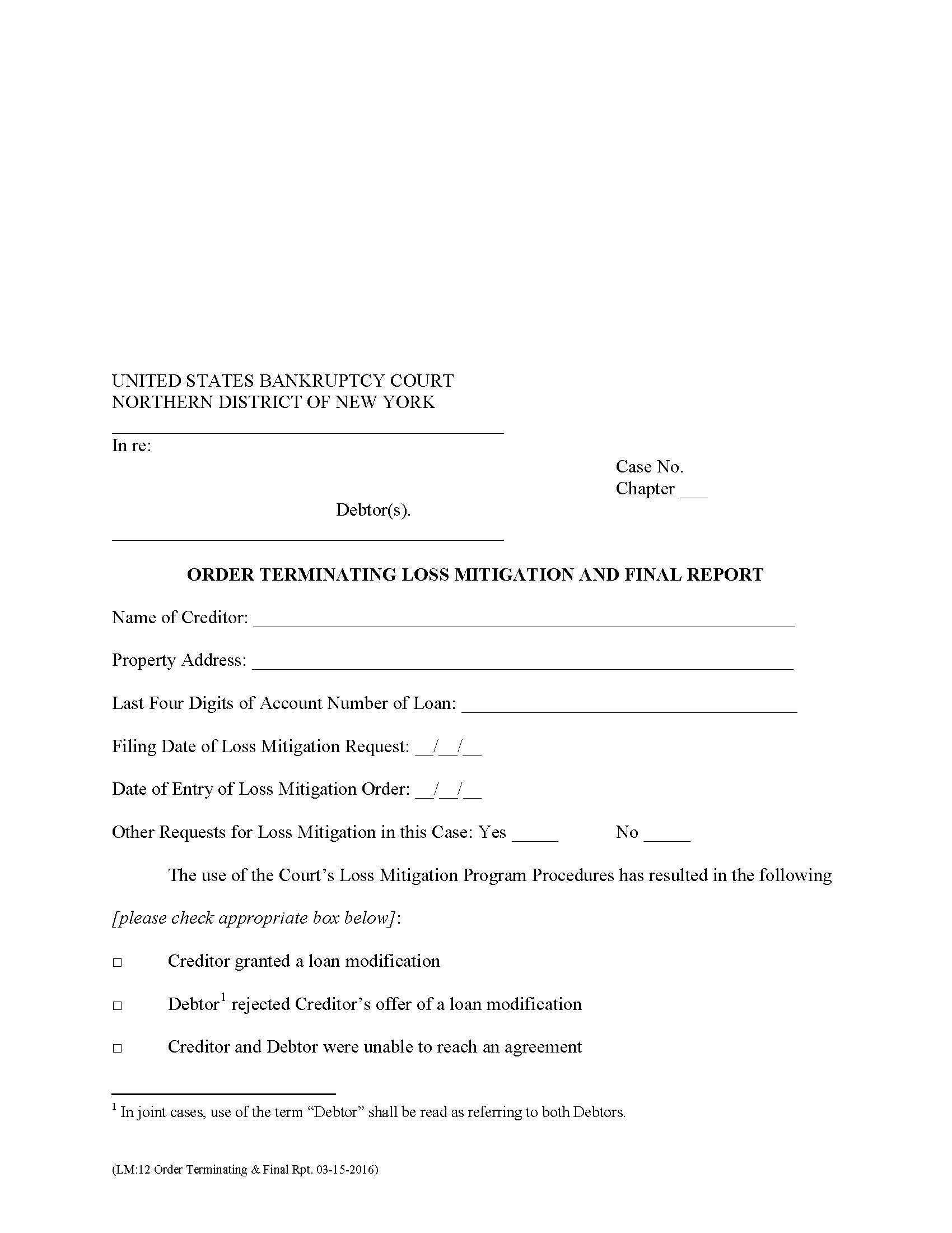 Order Terminating Loss Mitigation And Final Report {LM-12} | Pdf Fpdf Docx | New York