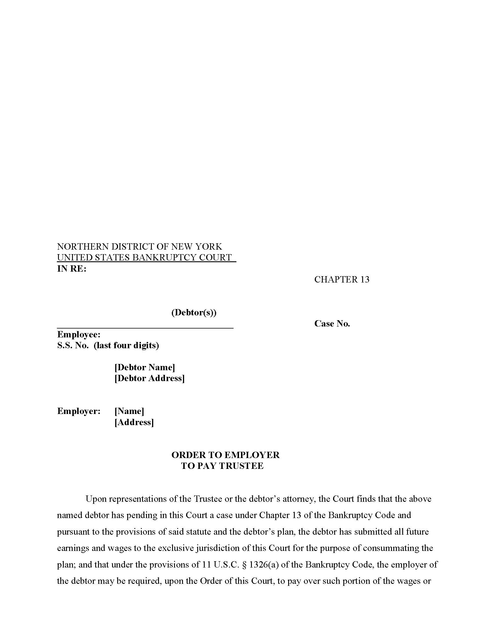 Order To Employer To Pay Trustee (NYNB OEPT} | Pdf Fpdf Docx | New York