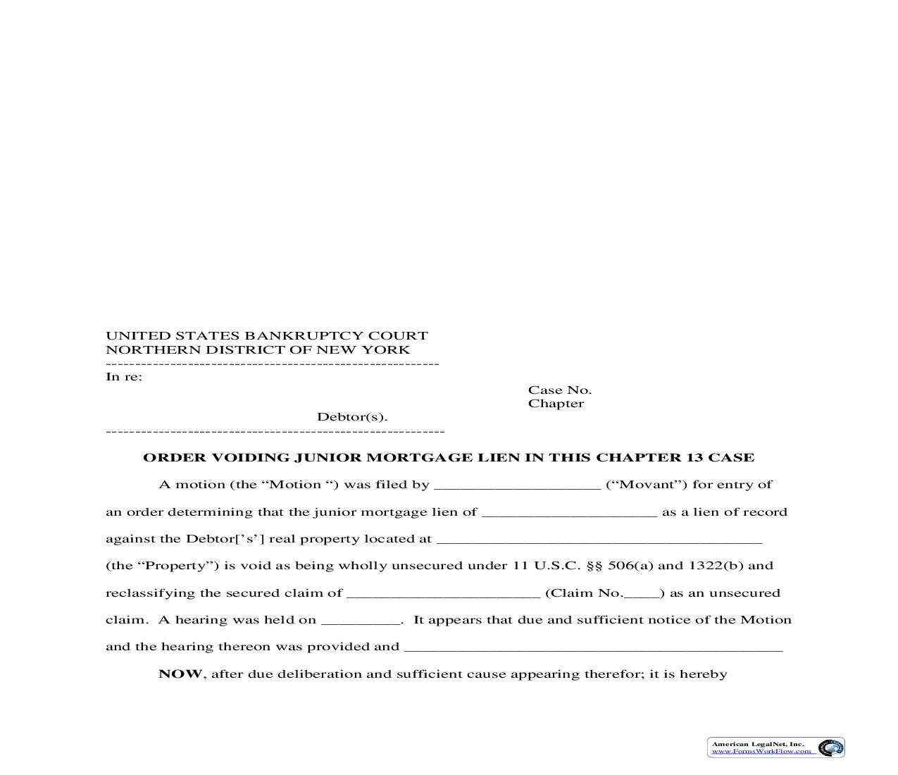 Order Voiding Junior Mortgage Lien In This Chapter 13 Case | Pdf Fpdf Doc Docx | New York