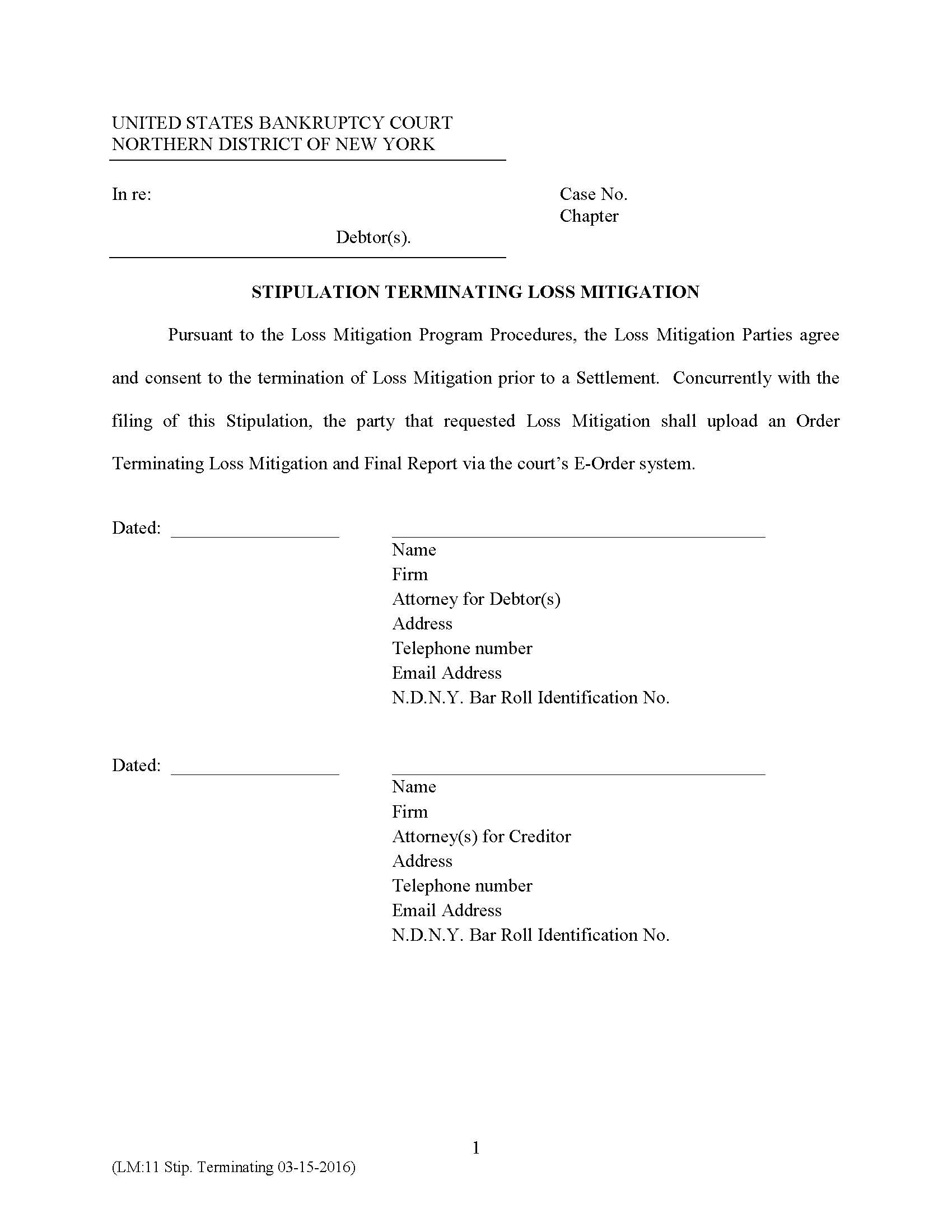 Stipulation Terminating Loss Mitigation {LM-11} | Pdf Fpdf Docx | New York