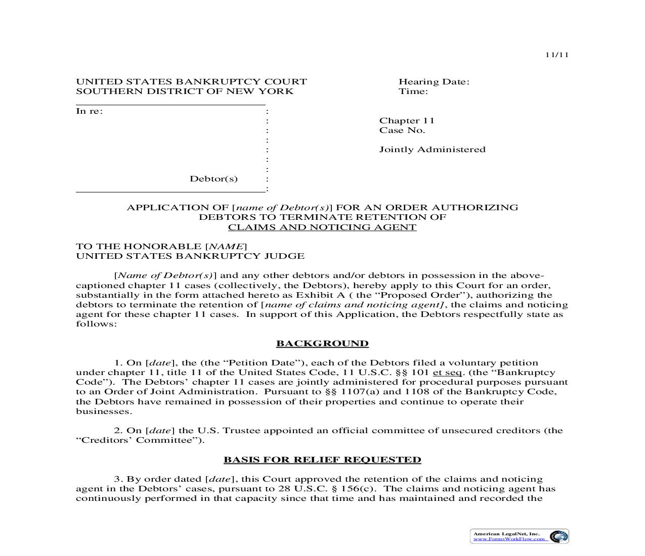 Application For An Order Authorizing Debtors To Terminate Retention Of Claims And Noticing Agent | Pdf Fpdf Doc Docx | New York