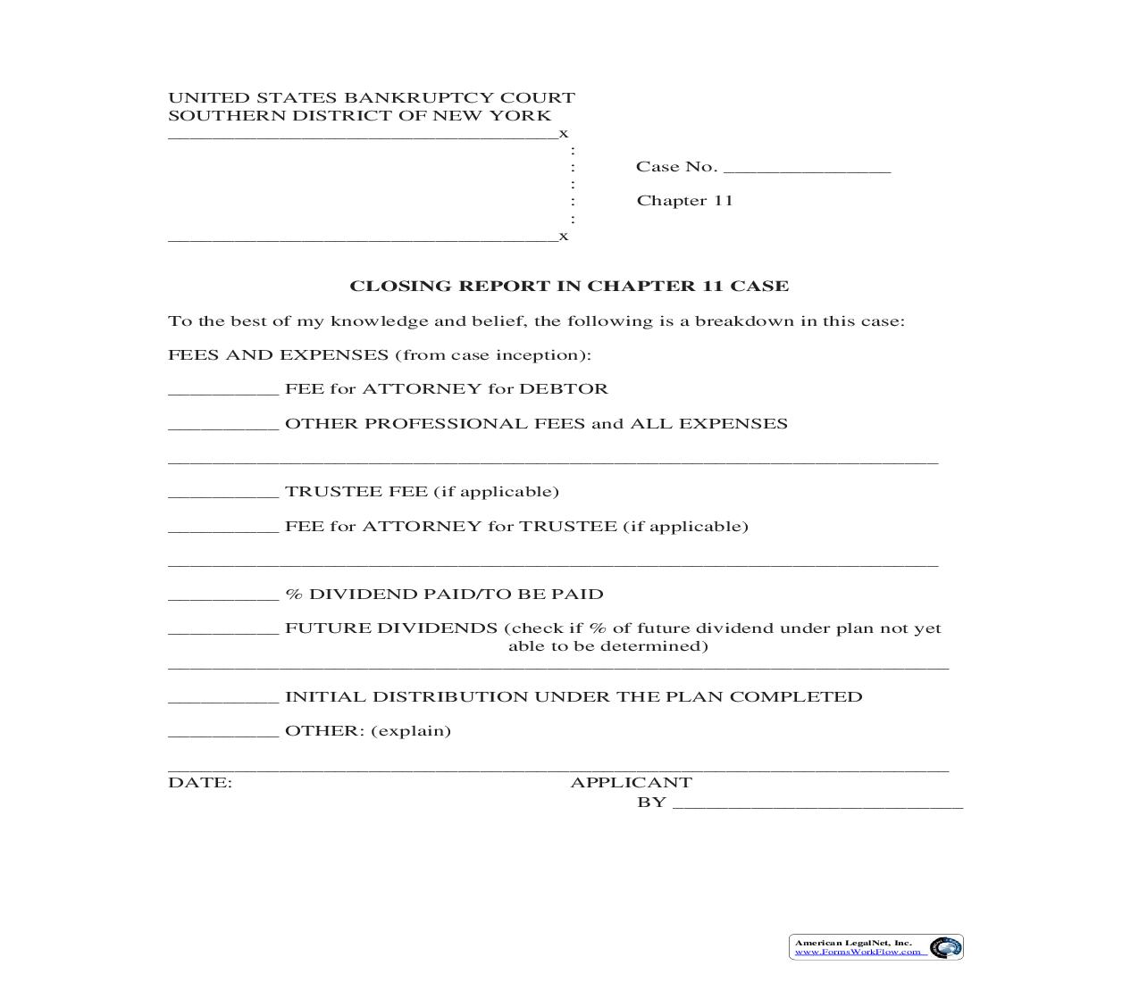 Closing Report In A Chapter 11 Case | Pdf Fpdf Doc Docx | New York