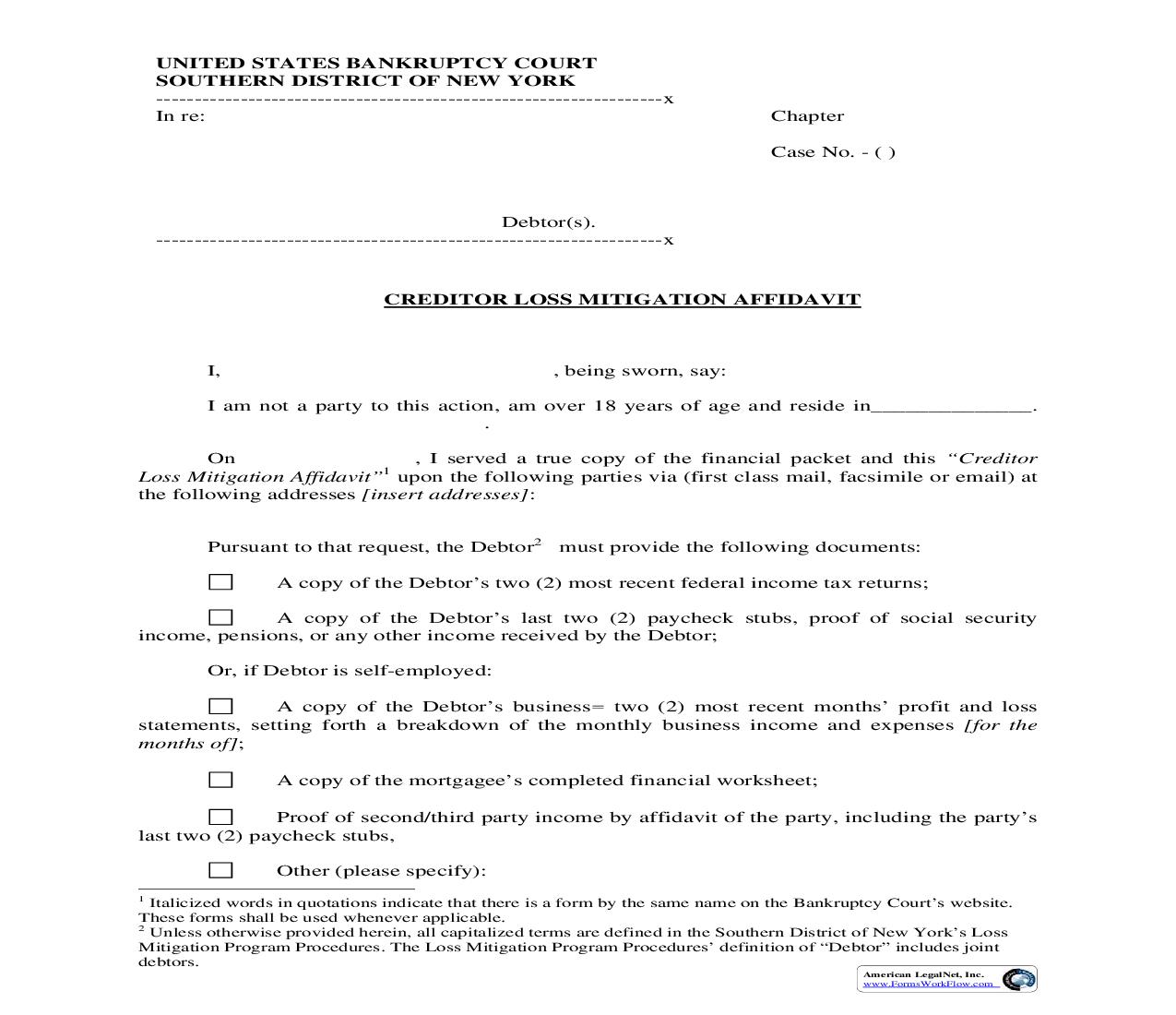 Creditor Loss Mitigation Affidavit | Pdf Fpdf Doc Docx | New York