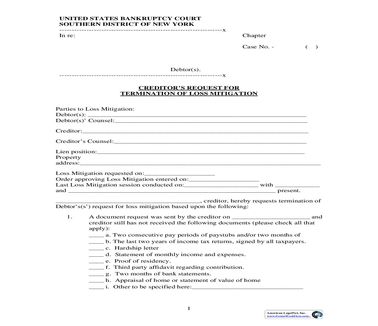Creditors Request For Termination Of Loss Mitigation | Pdf Fpdf Doc Docx | New York