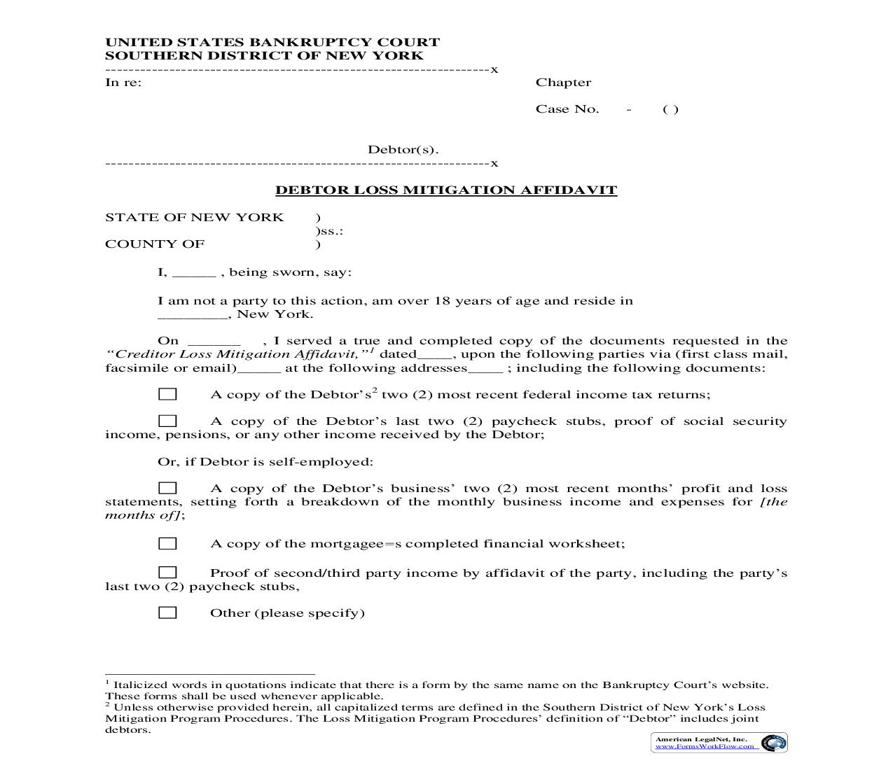 Debtor Loss Mitigation Affidavit | Pdf Fpdf Doc Docx | New York