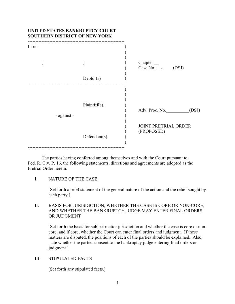 Joint Pretrial Order (Proposed - Judge Jones) {NYSB JPODSJ} | Pdf Fpdf Docx | New York