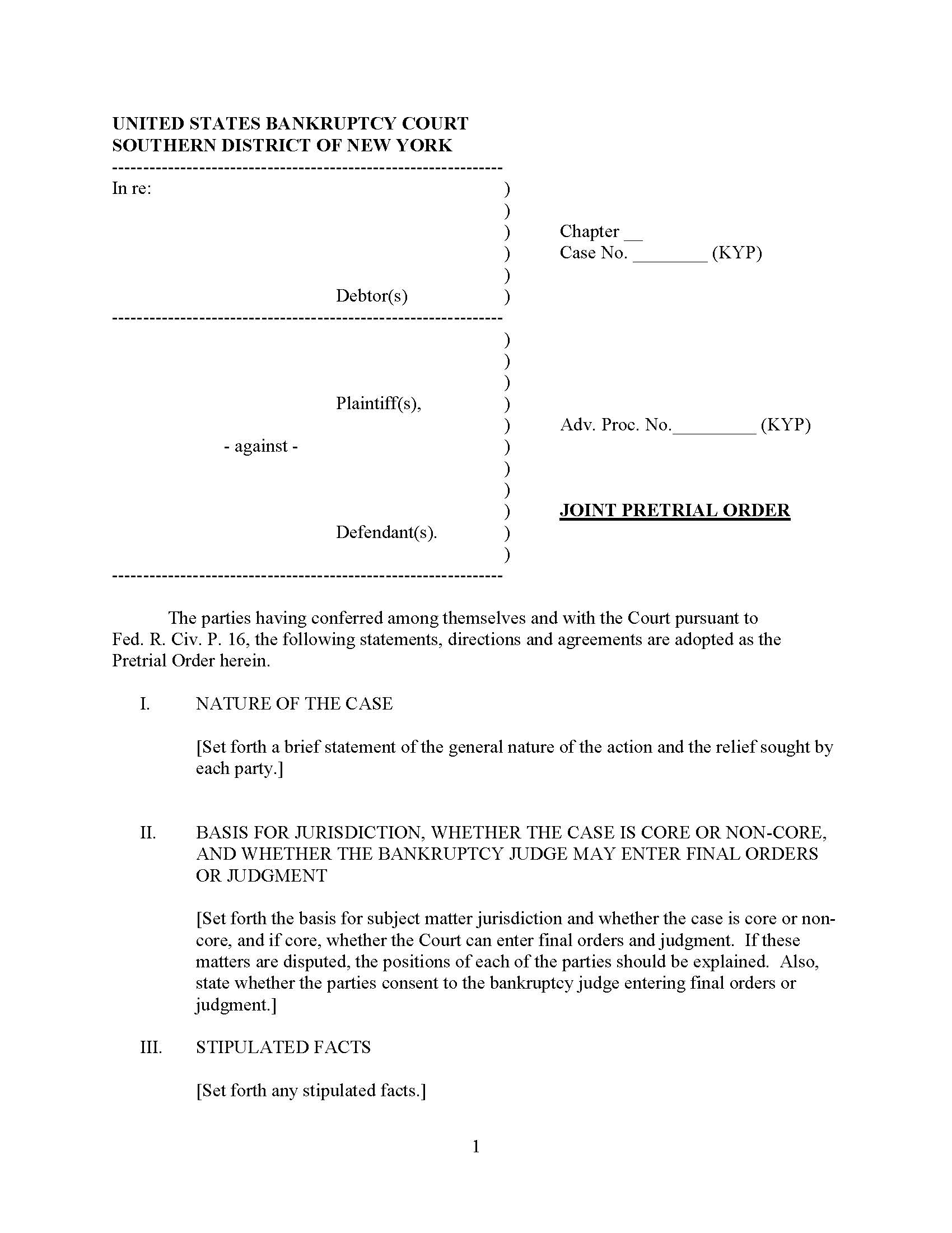 Joint Pretrial Order (Proposed - Judge Paek) | Pdf Fpdf Docx | New York