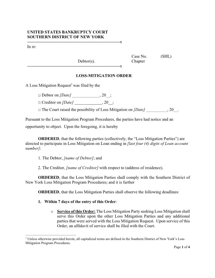 Loss Mitigation Order (Judge Lane) | Pdf Fpdf Docx | New York