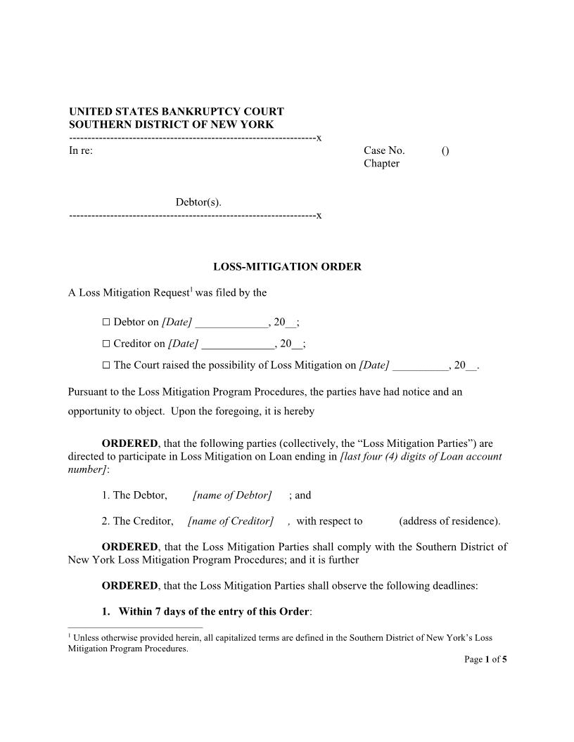 Loss Mitigation Order (Judge Morris) {NYSB LMO-CGM} | Pdf Fpdf Docx | New York