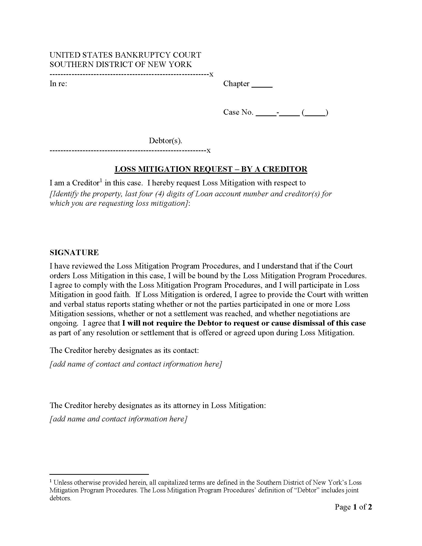 Loss Mitigation Request - By A Creditor {NYSB LMR-C} | Pdf Fpdf Doc Docx | New York