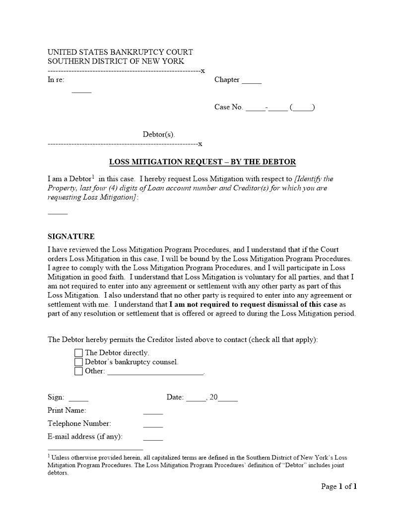 Loss Mitigation Request - By The Debtor {NYSB LMR-D} | Pdf Fpdf Doc Docx | New York