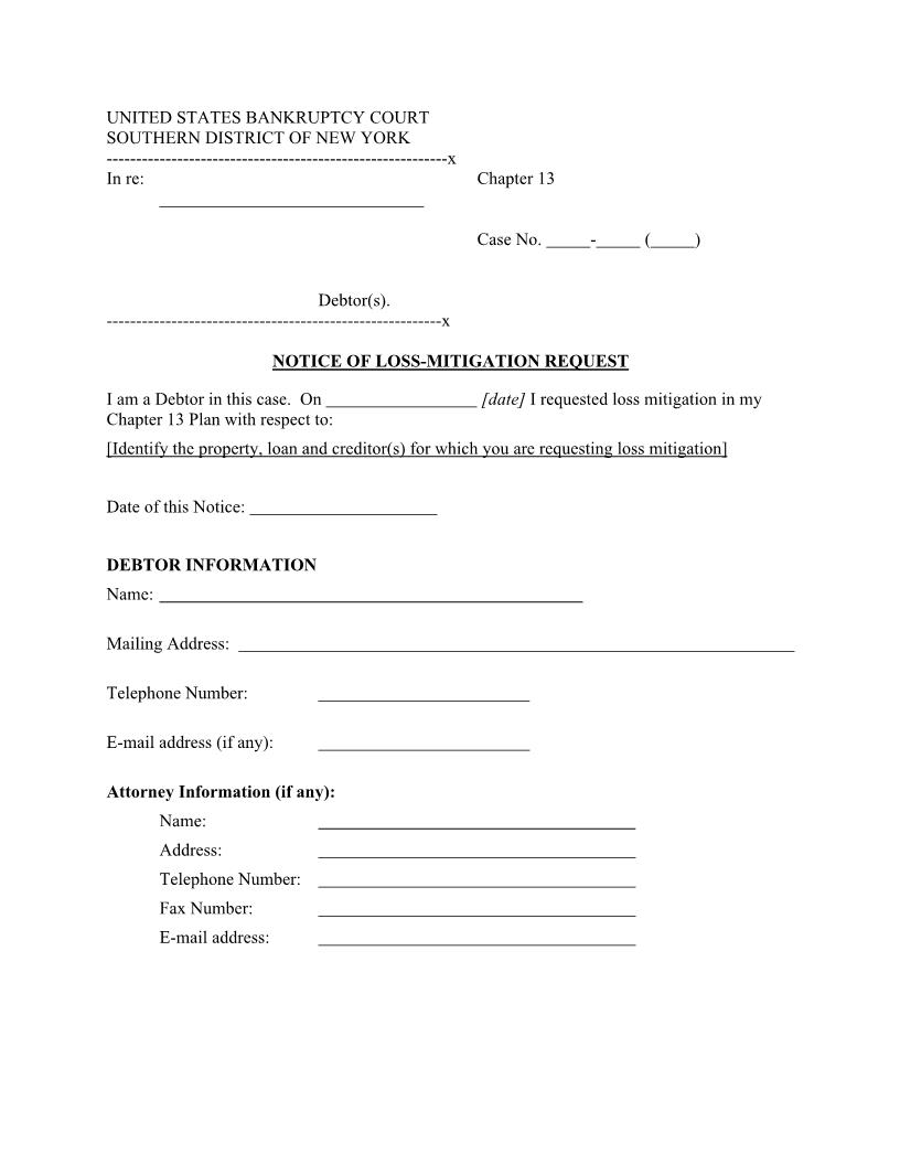 Notice Of Loss Mitigation Request (From Debtor) {NYSB NLMR-D} | Pdf Fpdf Docx | New York