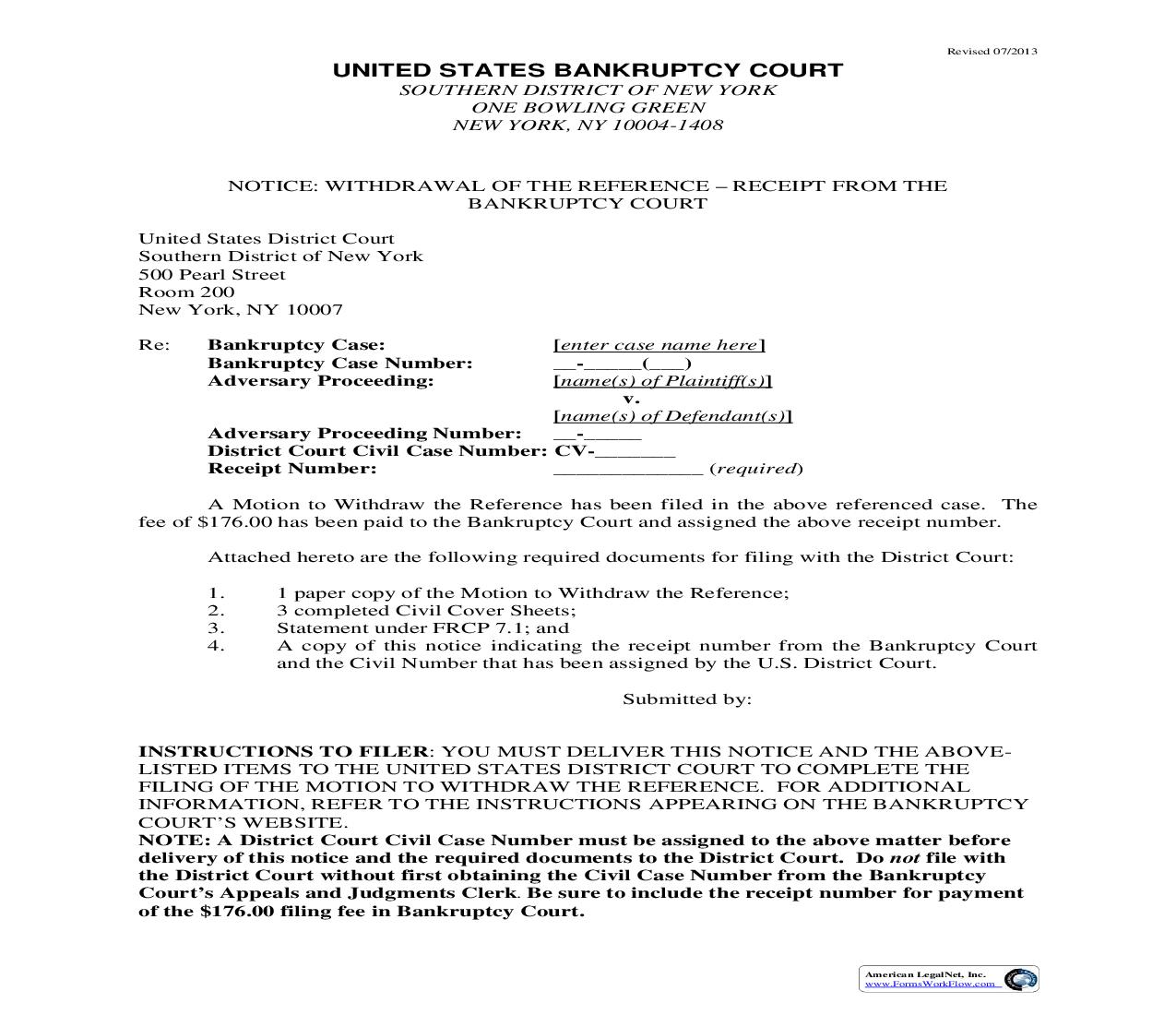 Notice Withdrawal Of Reference - Receipt From Bankruptcy Court | Pdf Fpdf Doc Docx | New York