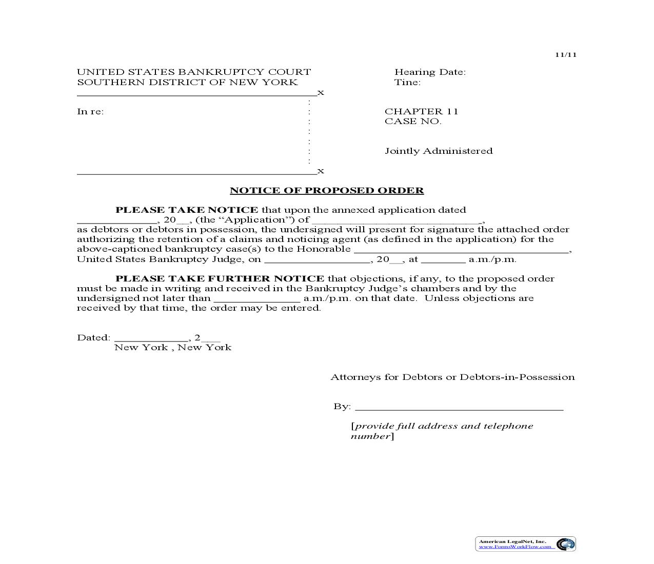 Notice of Proposed Order (Retention Of Claims And Noticing Agent) | Pdf Fpdf Doc Docx | New York