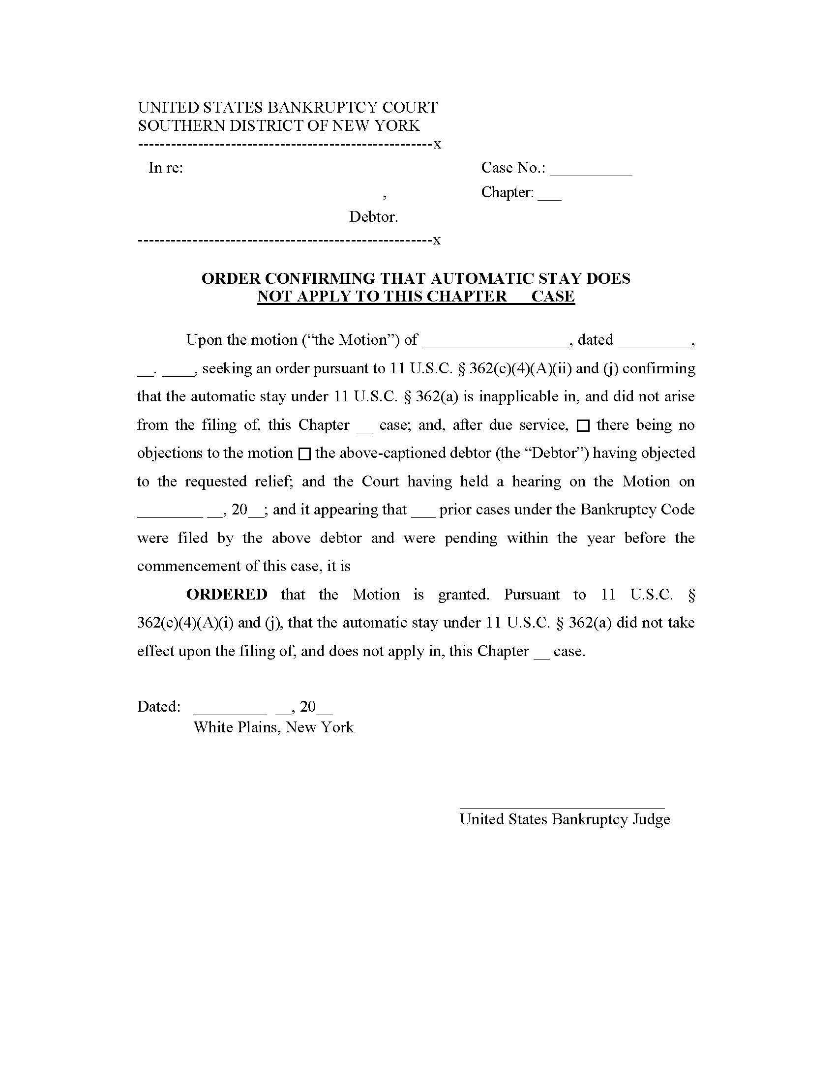 Order Confirming Automatic Stay Does Not Apply To This Case | Pdf Fpdf Docx | New York