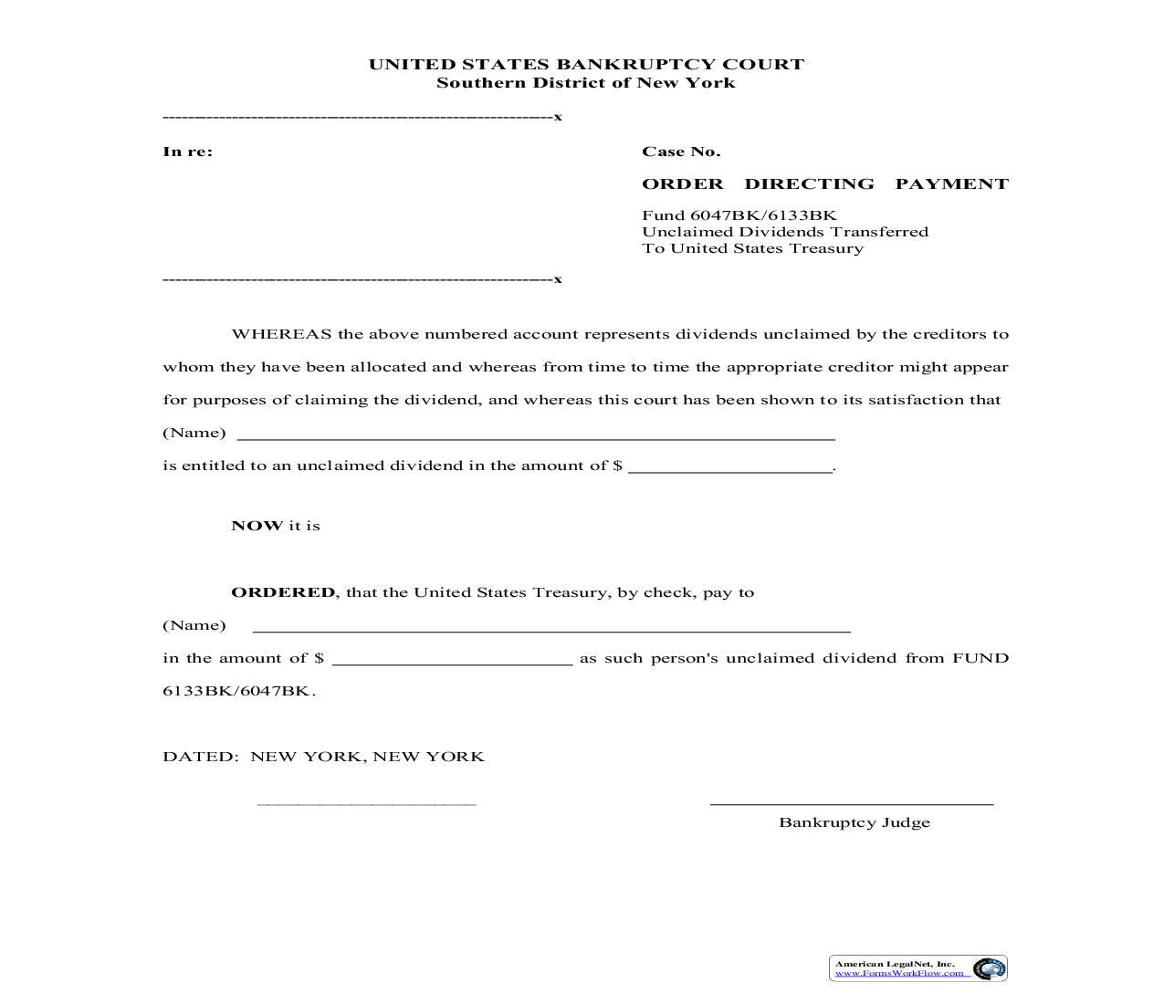 Order Directing Payment (Unclaimed Dividends) | Pdf Fpdf Doc Docx | New York