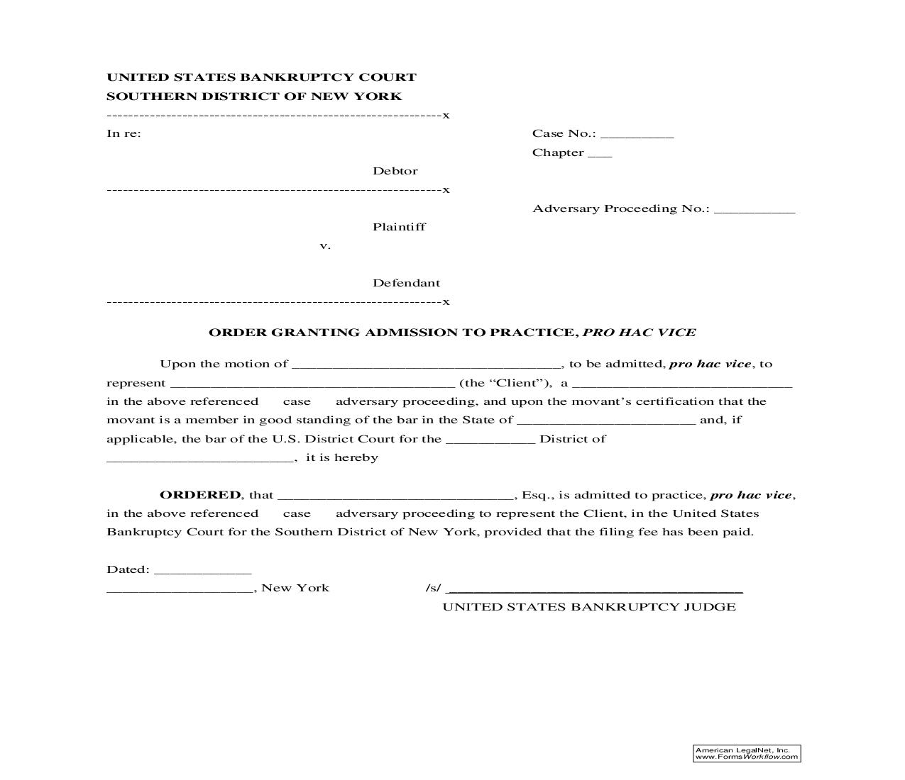 Order Granting Admission To Practice Pro Hac Vice | Pdf Fpdf Doc Docx | New York