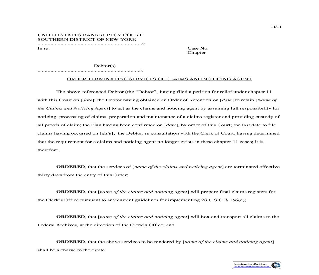 Order Terminating Services Of Claims And Noticing Agent | Pdf Fpdf Doc Docx | New York